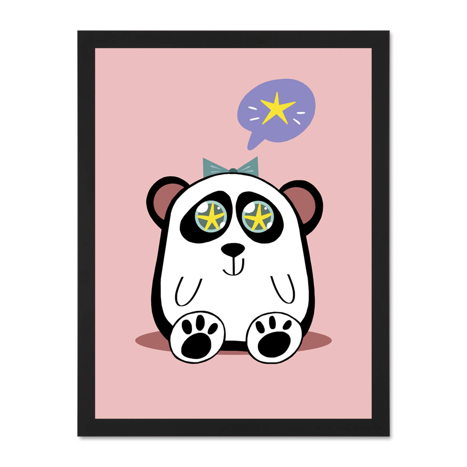 Wee Blue Coo Kawaii Panda Star Large Framed Art Print Wall Poster 18x24 inch