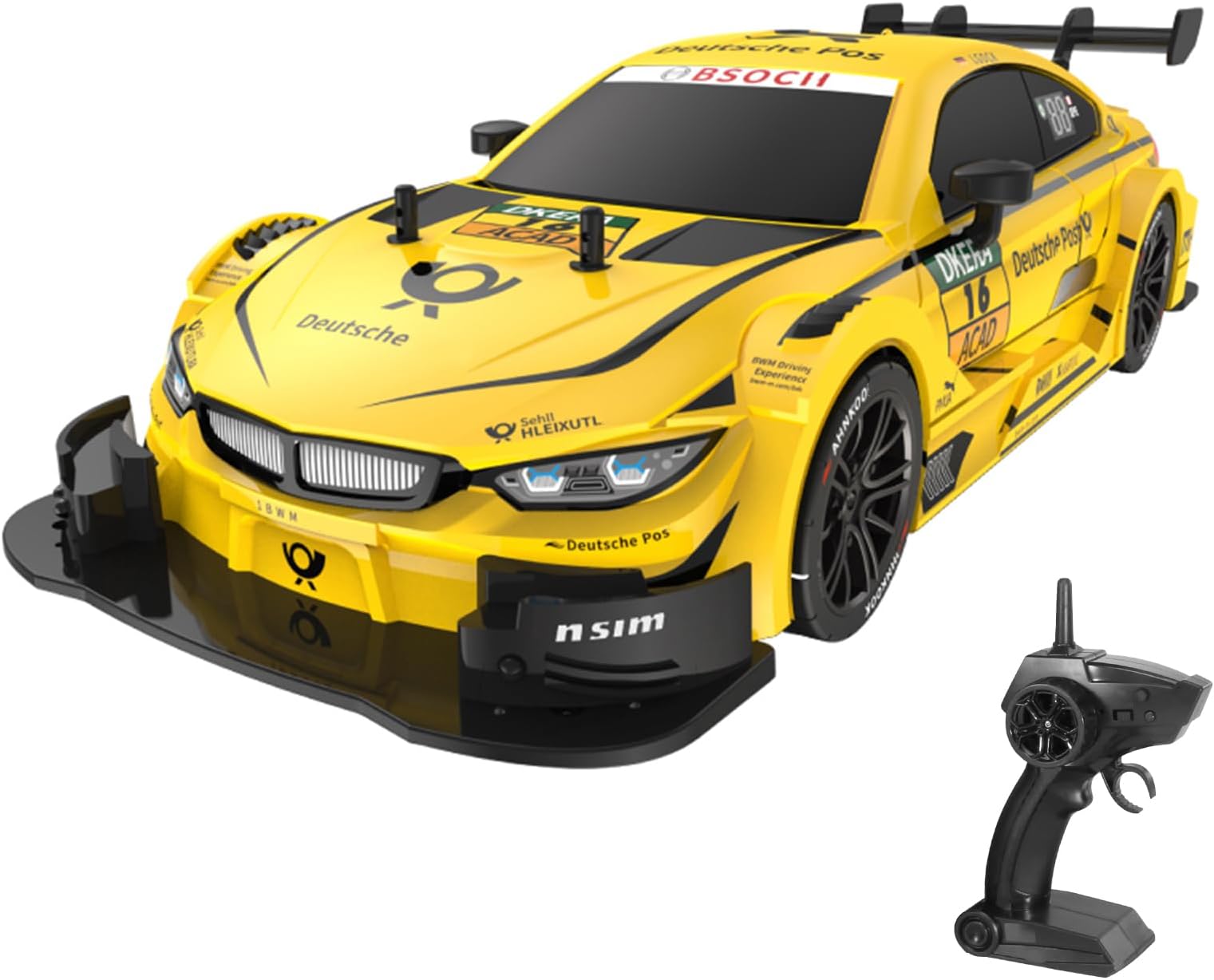 RC Drift Car, 1:16 Scale 4WD 40KM/H High Speed RC Racing Car, 2.4GHz Electric Sport Drifting with Headlight, Drifting & Racing Tires for Adults (Yellow)