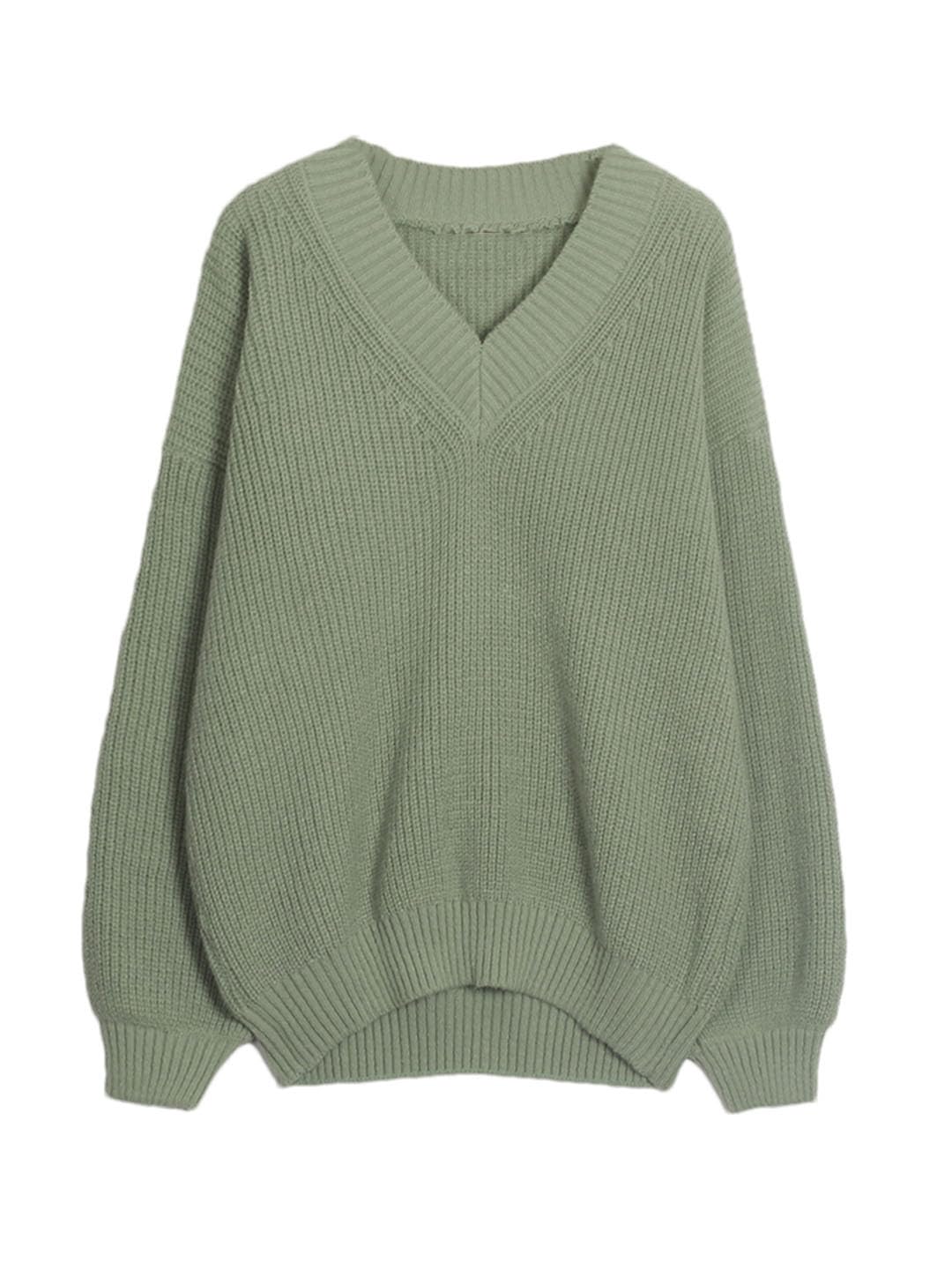 Damski prosty sweter z dekoltem w serek, luźny sweter sweter na co dzień