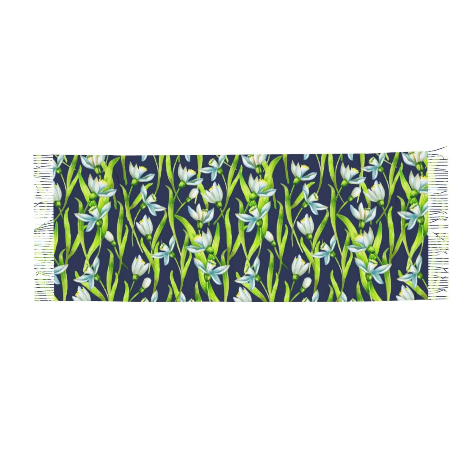 Poadnly Unisex As Picture Snowdrop Flowers, Large Soft Cashmere Feel Shawls Wraps Women Fringed Scarf Light Stole 196X68 Cm