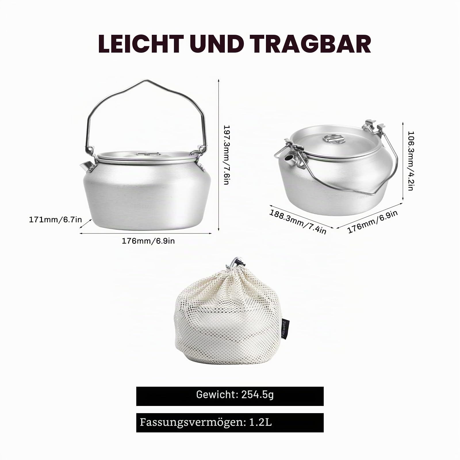 Fire-Maple Nimbus Camping Kessel Tee und Kaffeekanne 1,2L Aluminium Outdoor-Wasserkocher Tragbare Teekanne, Leicht mit Klappbarem Griff für Bushcraft Camping Wasserkocher