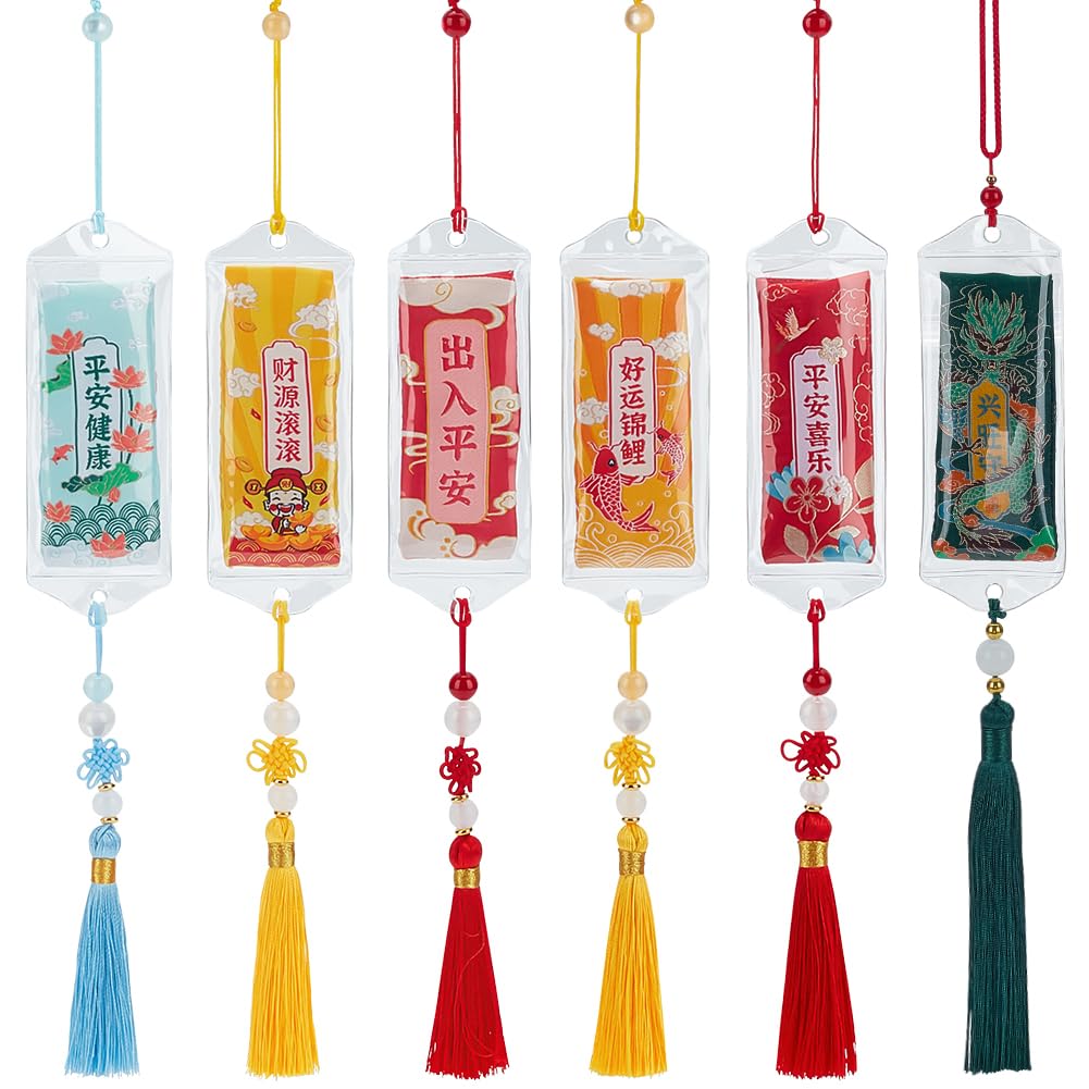 WEBEEDY6 Pcs Japanese Omamori Amulet Interior Rear View Mirror Car Charm Lucky Amulet Charms for Car Hanging Sachet Amulet Omamori Pendant Feng Shui Hanging Fortune Bag for Wealth Hapiness Safety