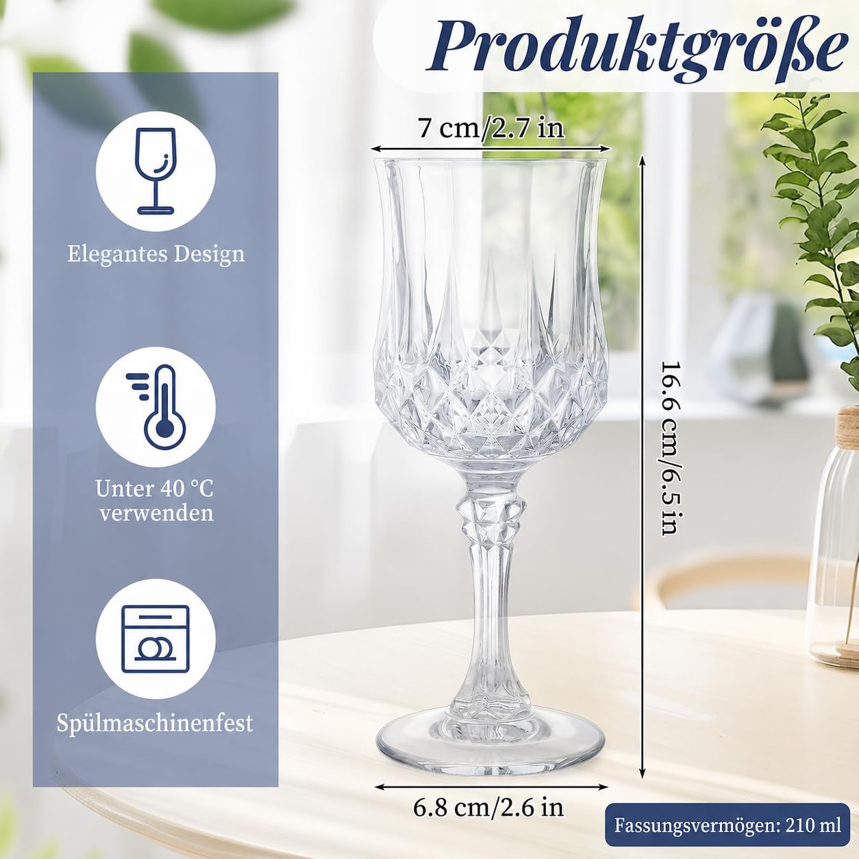 24er-Set Kunststoff Weingläser, 210 ml Wiederverwendbare Plastik Weinglas