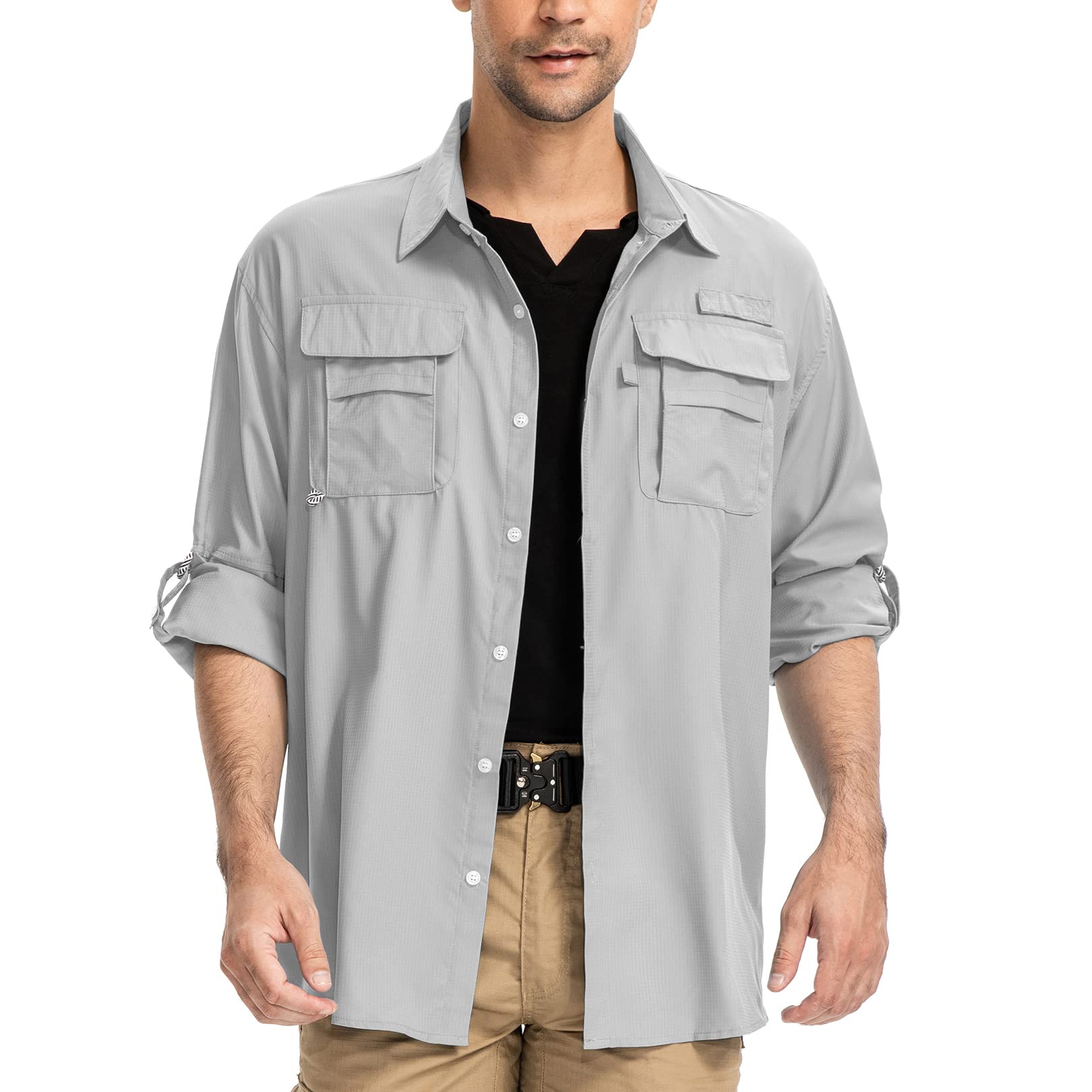 yeyity Outdoor Langarm Safari Hemd UPF50 UV Schutz Funktionshemd Atmungsaktiv Button Down Hemd für Wandern Angeln Trekking