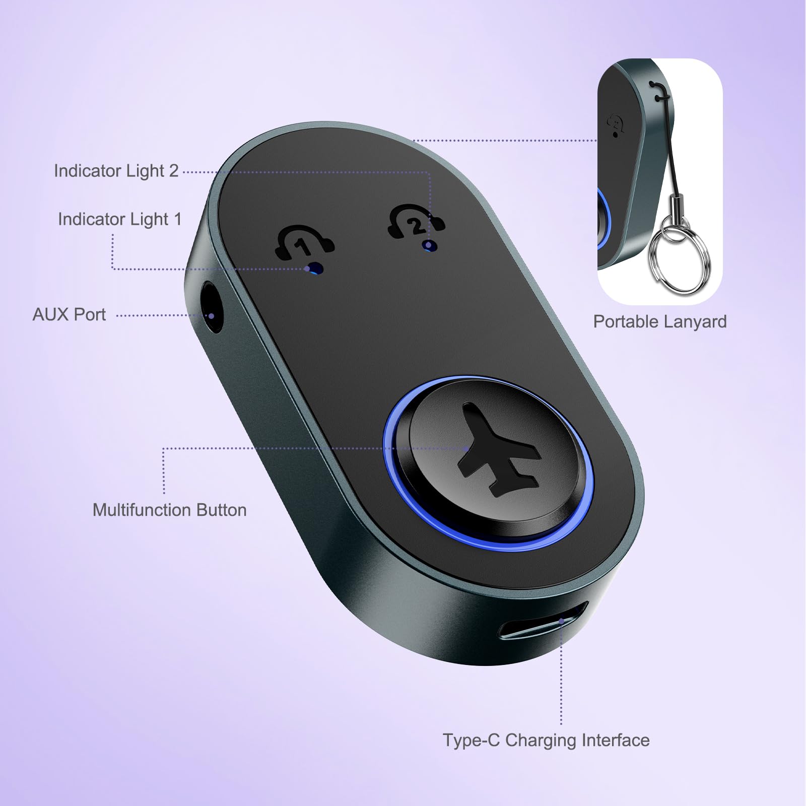 Nadajnik audio Bluetooth 5.3, adapter do słuchawek Bluetooth z podwójnym połączeniem, przenośny nadajnik Bluetooth do samolotu, odtwarzanie 16H, bezprzewodowe adaptery Aux 3,5 mm do domowego