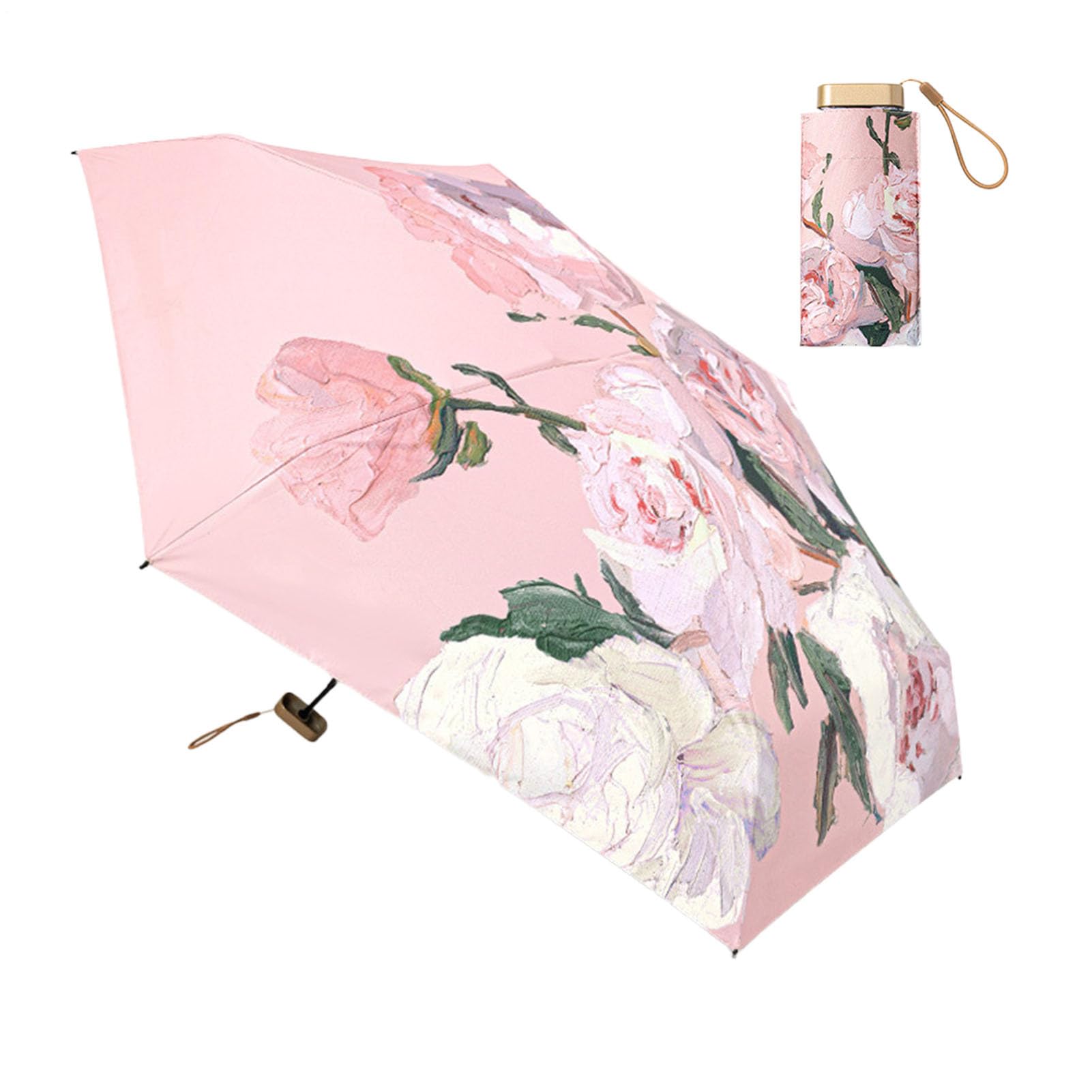 Dtaigou Sun Umbrella - Flower Pattern Portable UV Parasol | Double-Purpose Travel Supplies For Travel Beach Events Photography Golf Hiking Climbing
