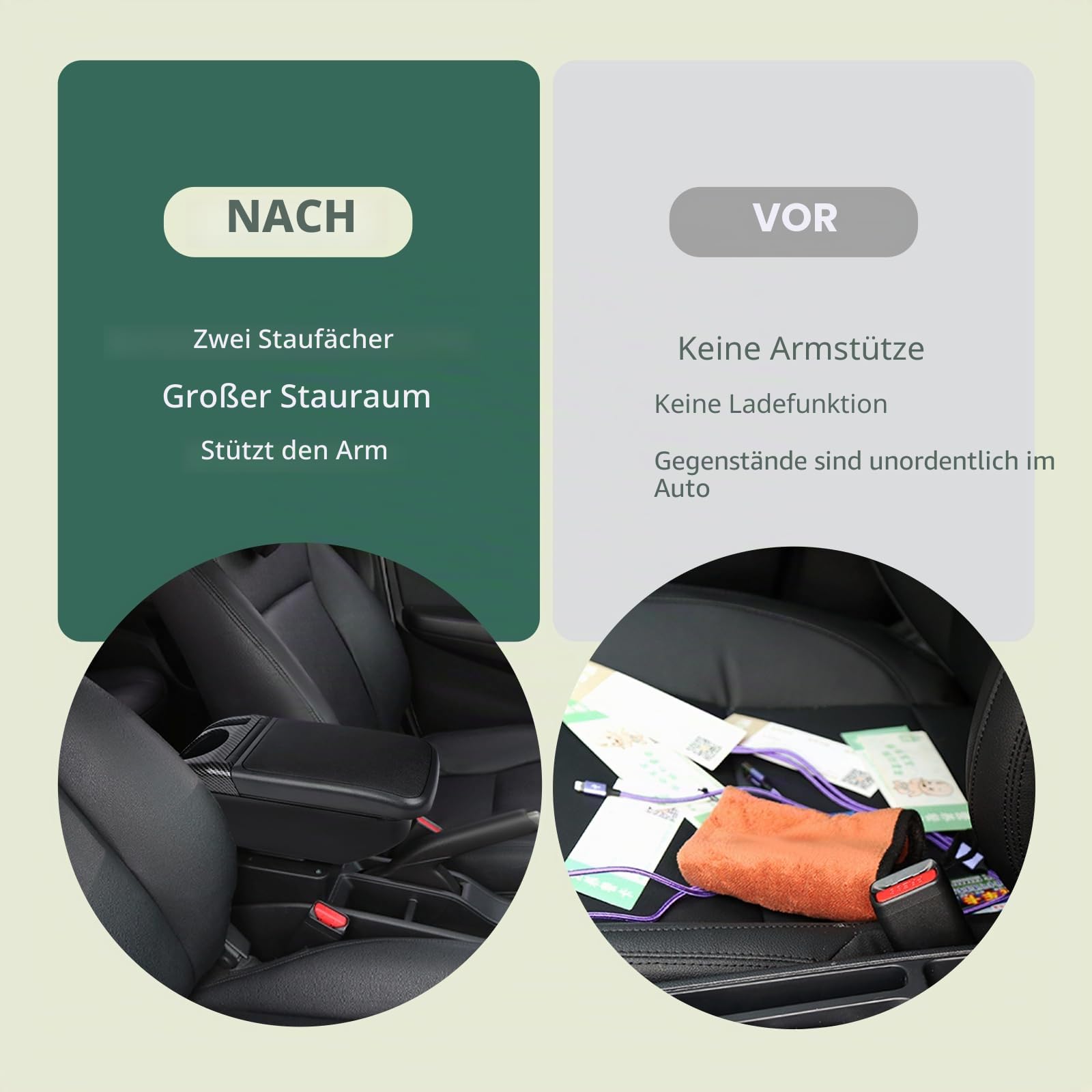 ZENVI Compatible with Volkswagen VW Polo Armlehnen 2010-2018 | Schwarzer Stil,Verwendbar als Ellbogenstütze,MittelArmlehnen,Mittelkonsolen Veranstalter Armlehnen,Doppelter Stauraum