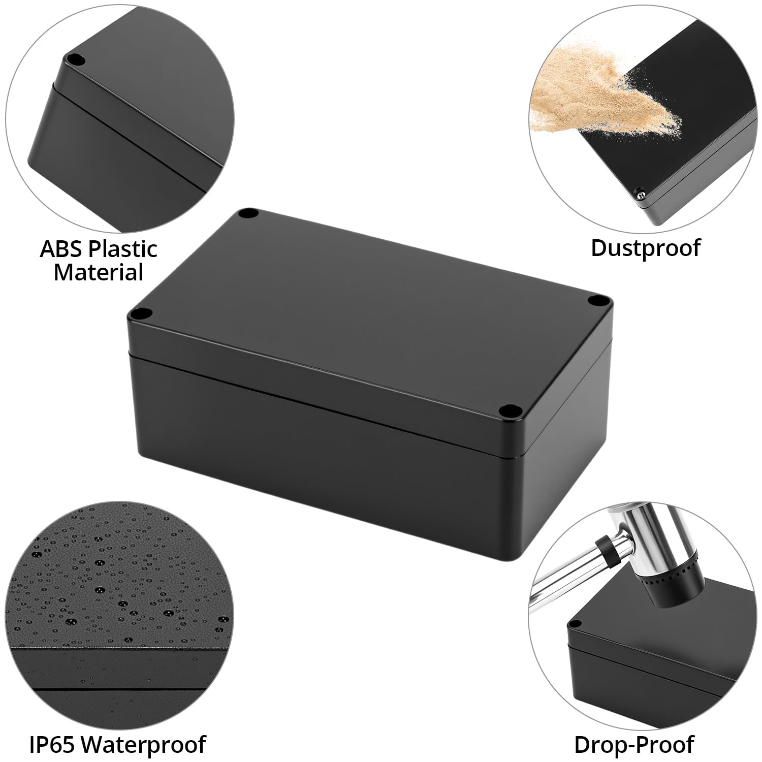 QWORK® 2 Pack Waterproof ABS Plastic Junction Project Box IP65 Electronic Enclosure, 158 x 90 x 60 mm, Black - Image 2