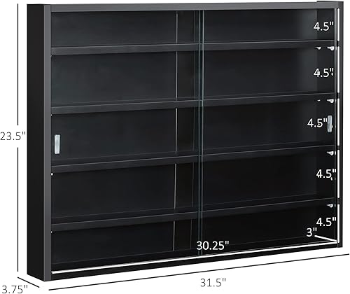 Miniatura 3 de HOMCOM Vitrina de 5 niveles, vitrina de cristal con 2 puertas y estantes ajustables, montaje en pared, color negro