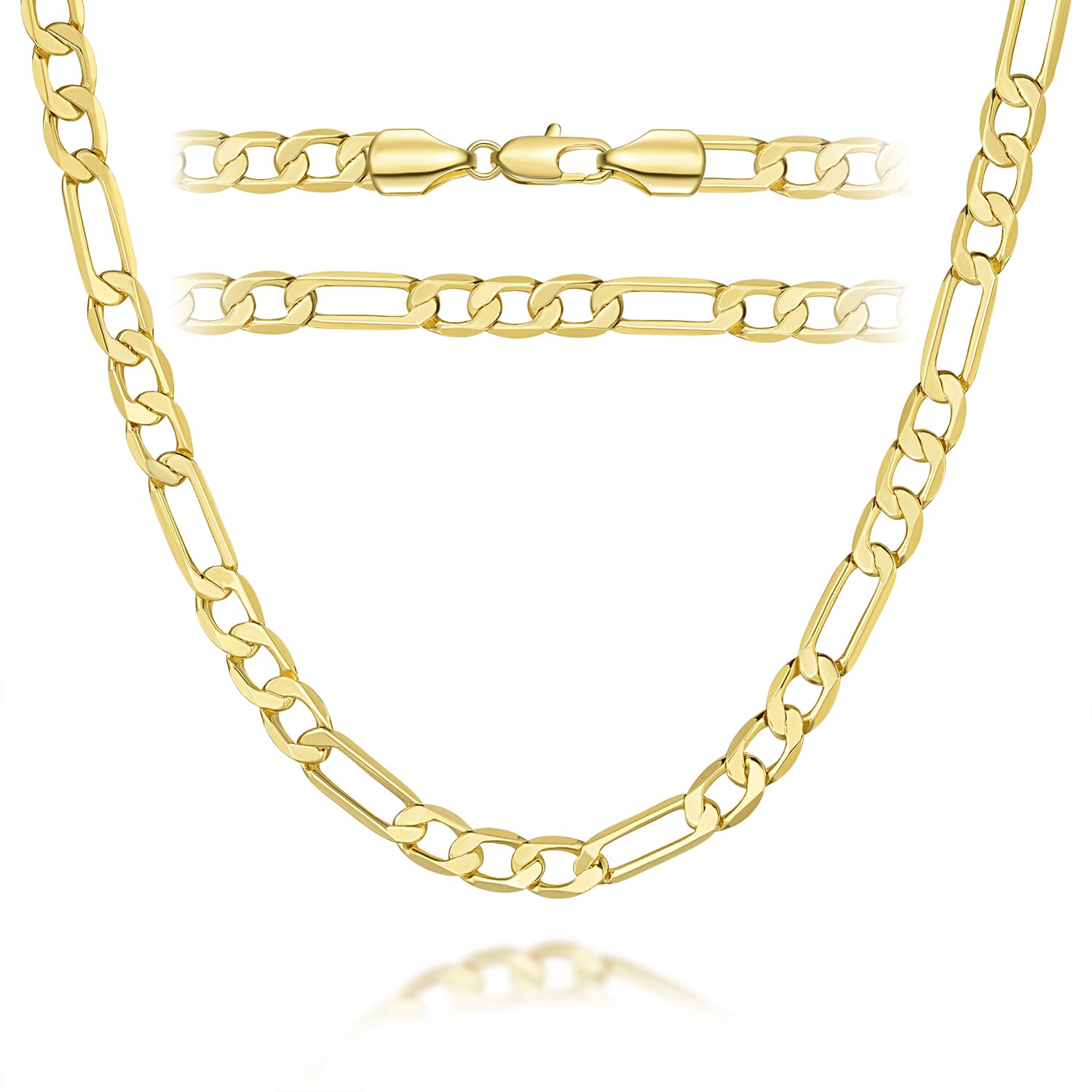 KROMPGGold Chain for Men 14K Gold Chain Necklace for Women & Men Figaro Chains for Mens Chains Necklaces 5MM 16” 18” 20” 22” 24” 26” 30”