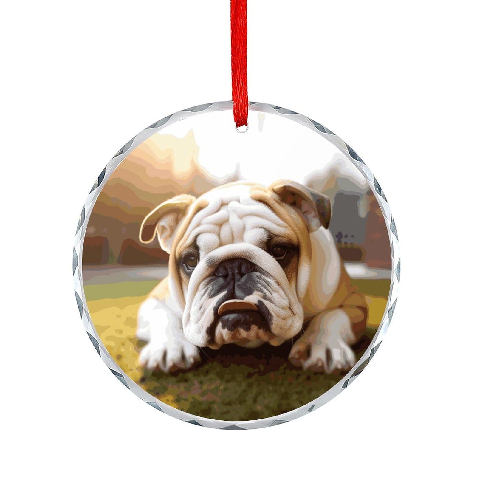 Btcowzrv Style Cute Bulldog Puppy Round Ornament Hanging Pendant Decor