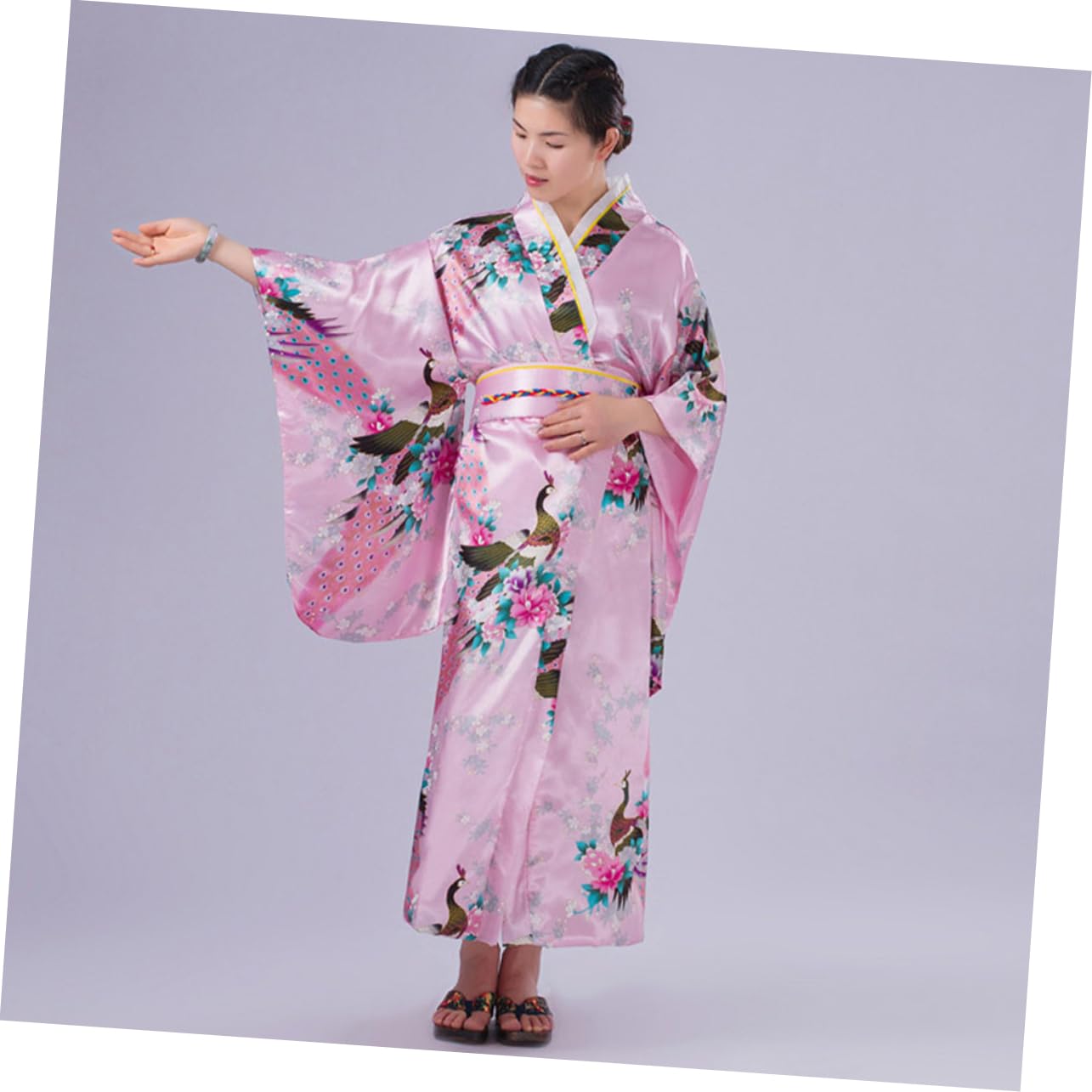 Cabilock Kimono Donna Giapponese da Notte Accappatoio Simile Seta Design Monoblocco Fascia Leggero e Confortevole per Viaggio e Festa