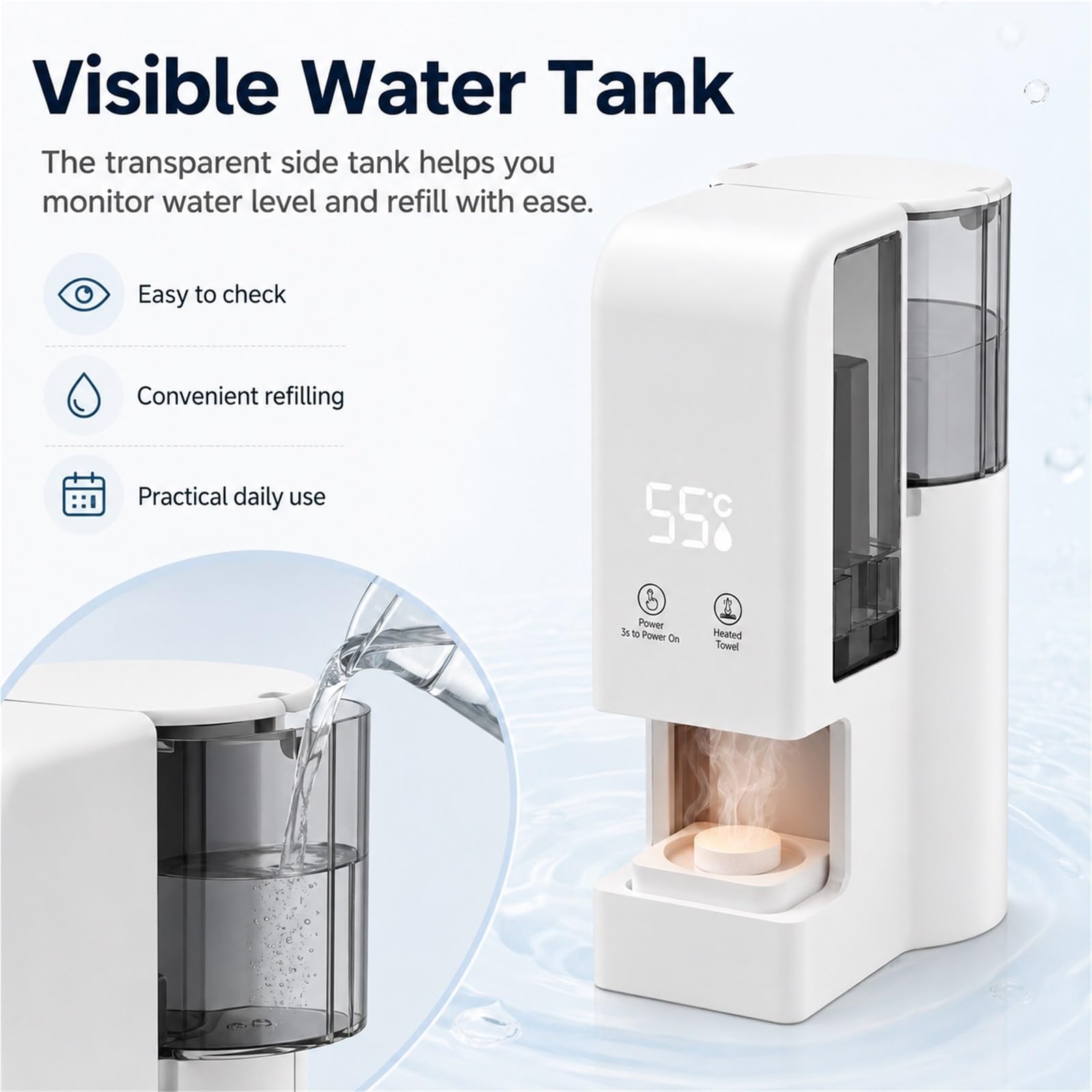 Handtuchwärmer Gesicht Heißtuchspender Dampf Kosmetik Wellness 55°C | Heißtuchspender für Gesichtspflege, 500ml Wassertank, 55°C Dampf-Wärmer, inkl. 40 Einwegtücher, tragbar