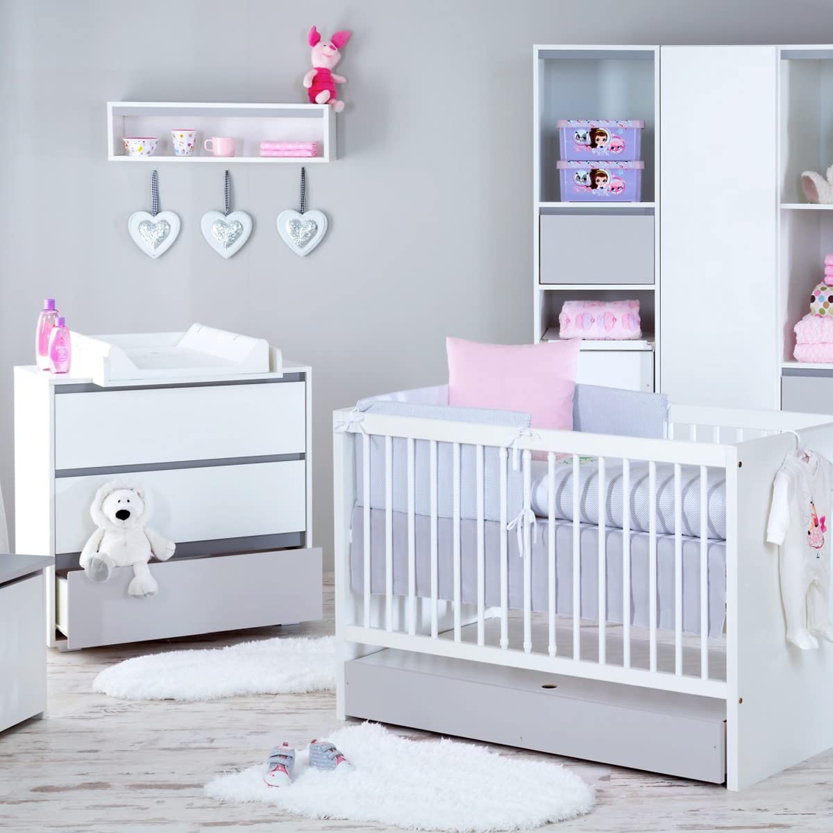 Mon Mobilier Design Dalia Ensemble Commode à Langer + lit bébé évolutif Blanc 120X60 + tiroir