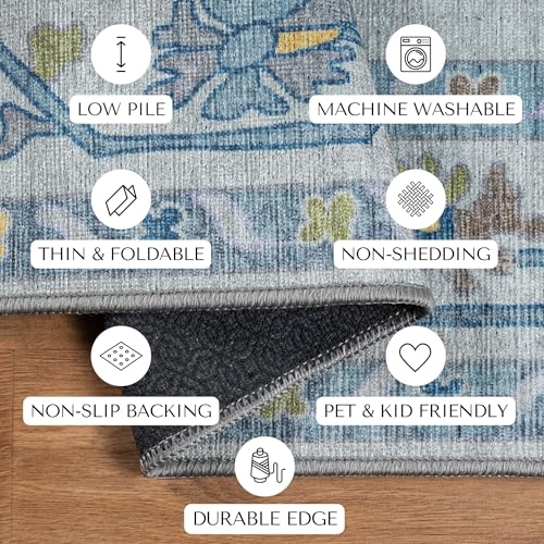Tapete Boho Azul Vintage 2x3 pies No Resbaladizo Lavable miniatura 6