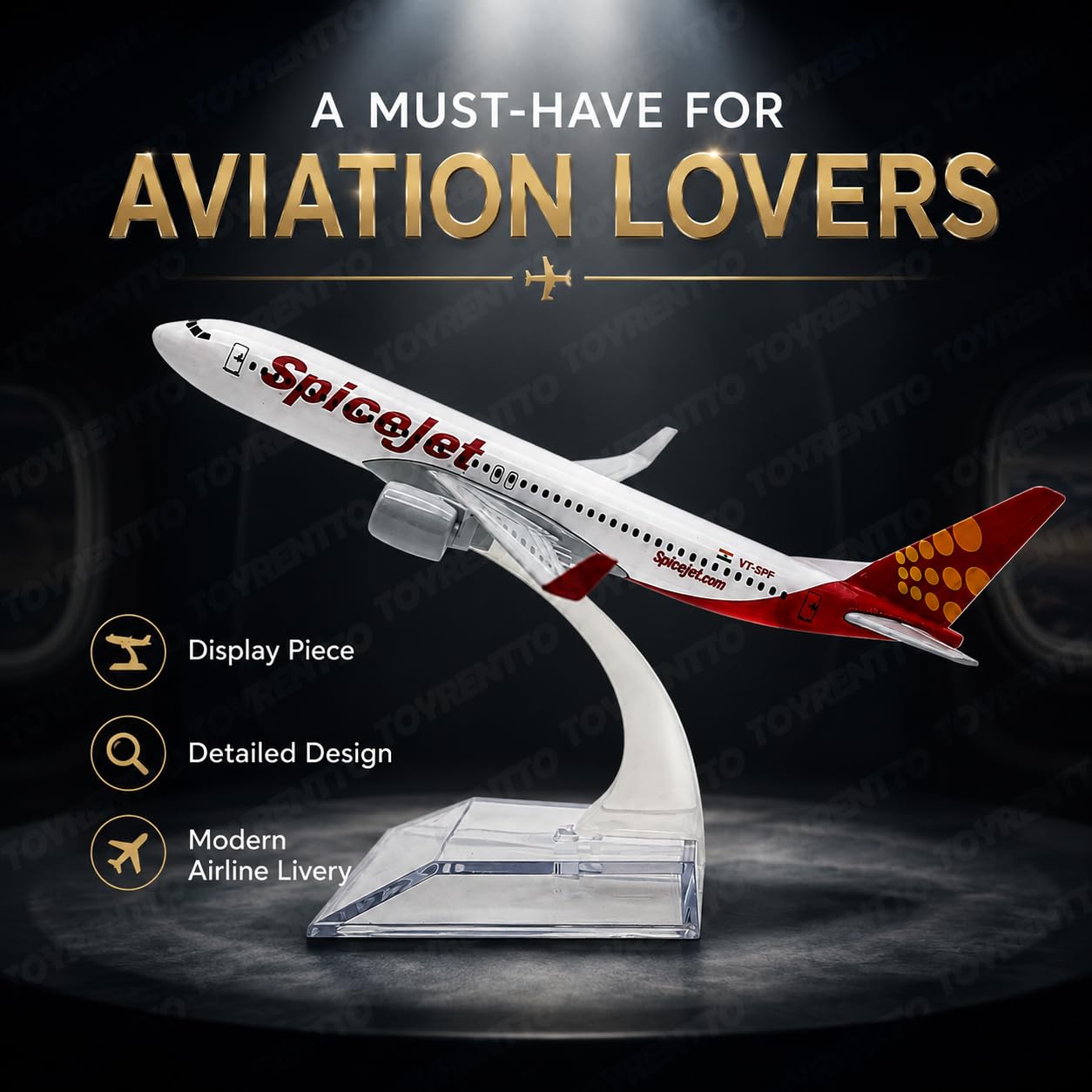 SpiceJet Boeing 737 Diecast Plane - Collectible Airplane Model -4