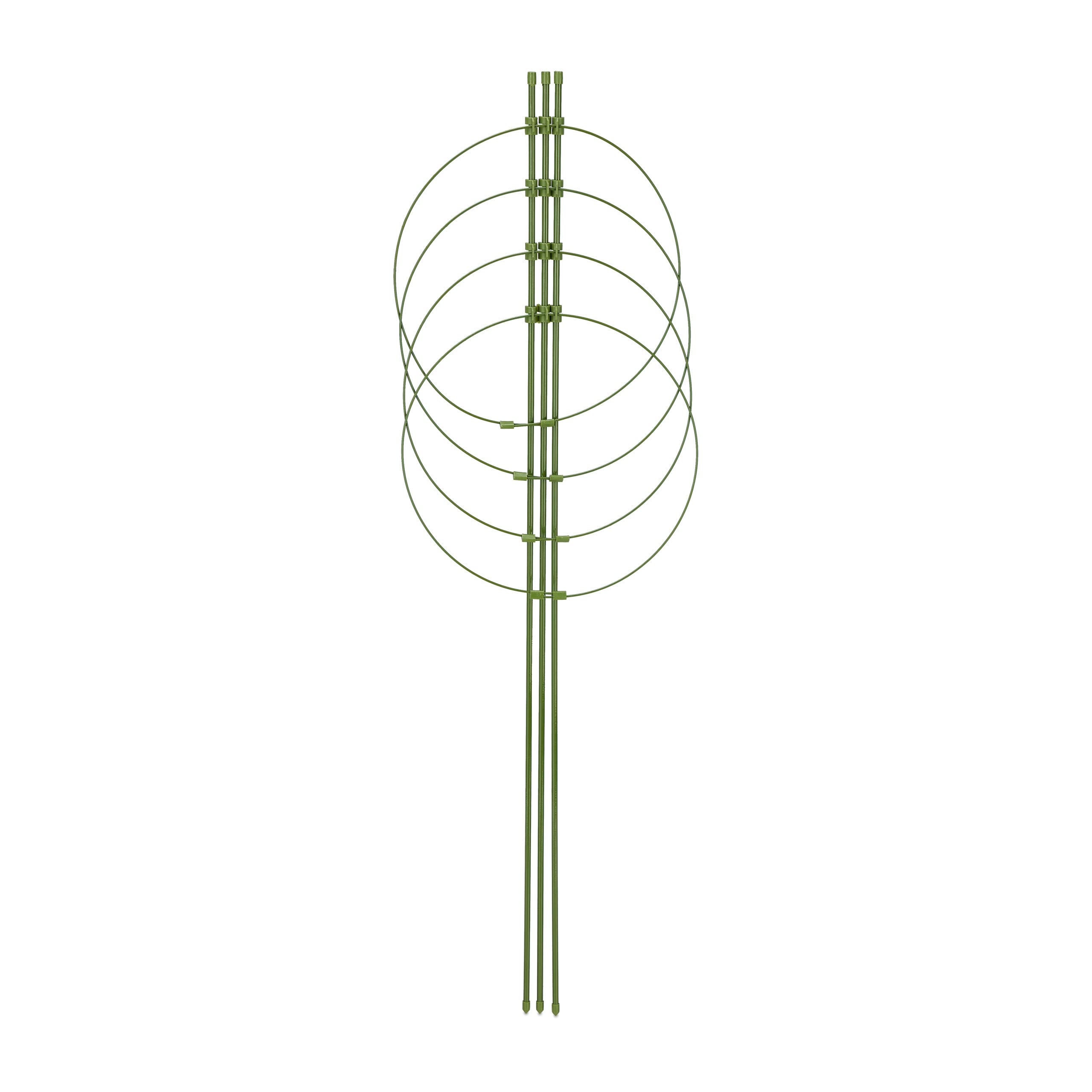 Relaxdays Set da 5 Supporti per Rampicanti, 4 Anelli, HxD: 90x28 cm, Graticolato Piante e Rose, Piantare, Metallo, Verde
