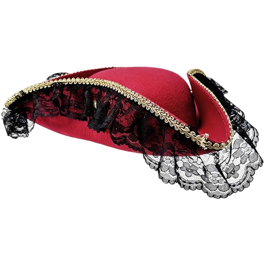 Lamdbao Pirate Hat with Feather and Lace Trim Pirate Costume Accessories, Halloween Cosplay Costume Hats Medieval Colonial Tricorn Hat