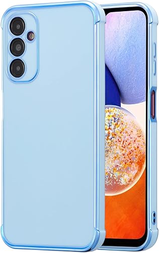 RALEAVO Funda para Samsung Galaxy A14 5G de lujo, delgada, ligera, brillante, suave, a prueba de golpes, funda galvanizada, azul