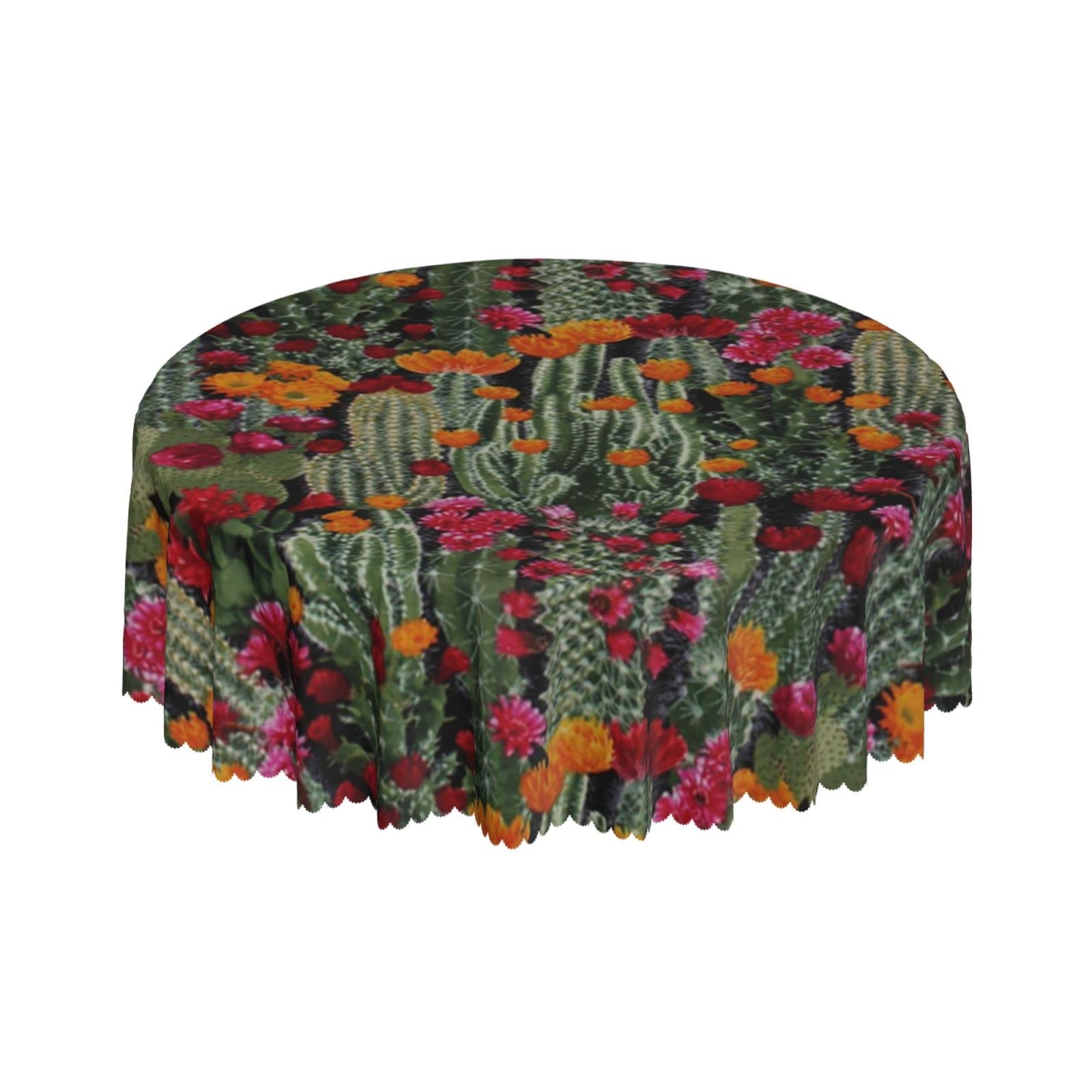 Lsjuee Cactus Flower Desert Round Tablecloth 60 Inch Printed Washable Tablecloth for Dining Party Holiday Fall Home Decorative