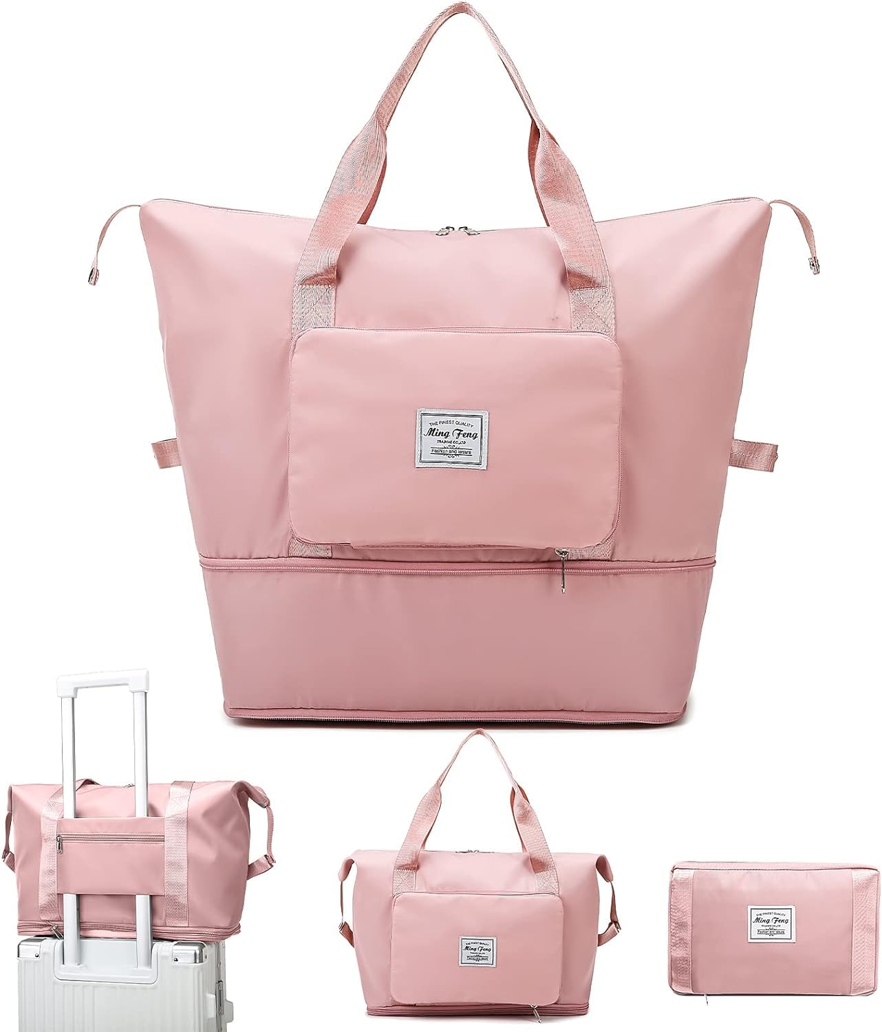 Women Shoulder Bags Large Capacity Foldable Women Oxford Cloth Travel Bag Waterproof Oxford Cloth Handbag (Pink)-image-17