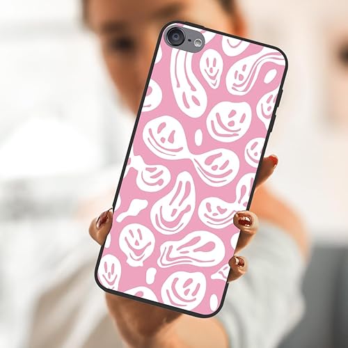 Miniatura 2 de zaztify Funda de teléfono para iPod Touch 567, color rosa pastel, blanco, divertida sonrisa trippy derretida hippie sonriente calavera fantasma,