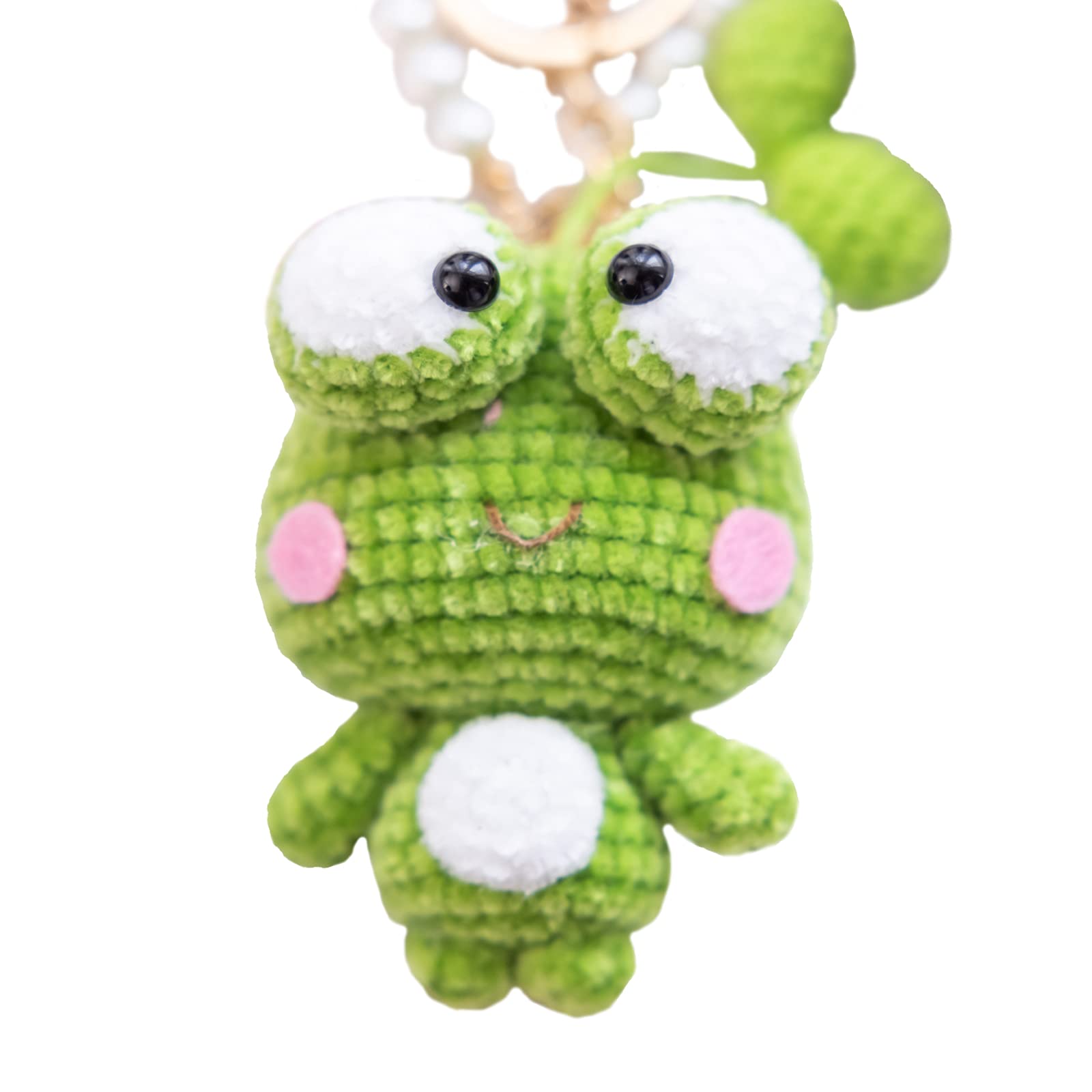 Stuffed Animal KaiaCrochet 2.7 inch Bud Family Series Crochet Amigurumi for Child Handmade Plush Toy Keychain for School Bag Handbag Car Pendant (Frog)