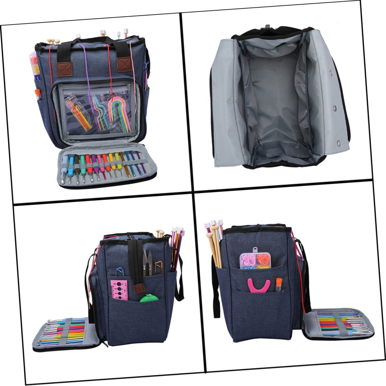 Operitacx Borsa Porta Filati di Lana Tracolla Organizer Multi-scomparto per Strumenti di Maglia e Uncinetto per Casa e Viaggio