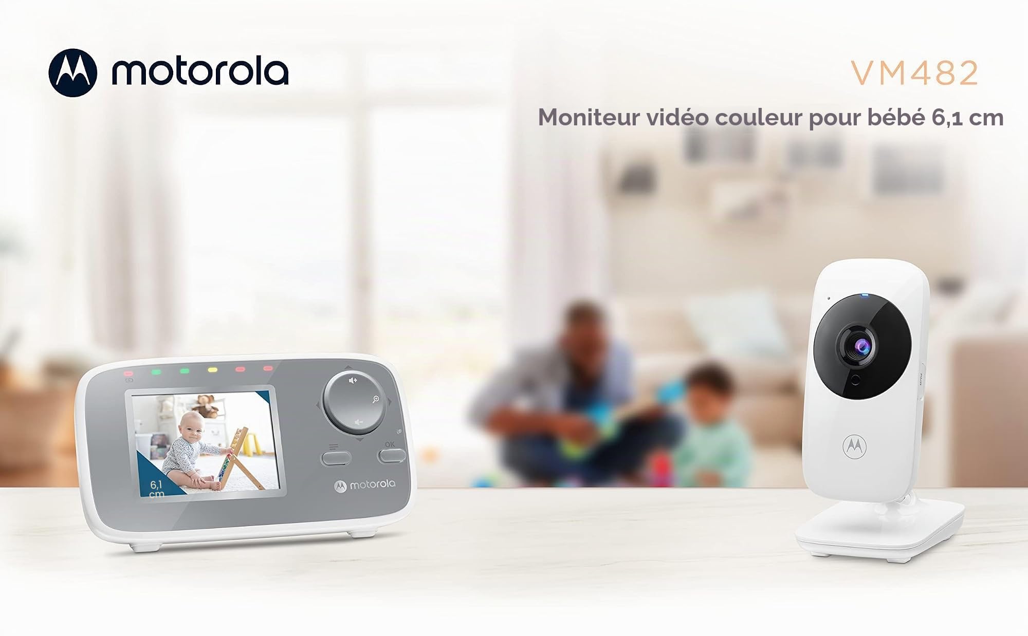 Motorola Nursery VM482 - Babyphone avec caméra - écran couleur 2,4 pouces - Vision Nocturne Infrarouge - Zoom Numérique - Température - Blanc