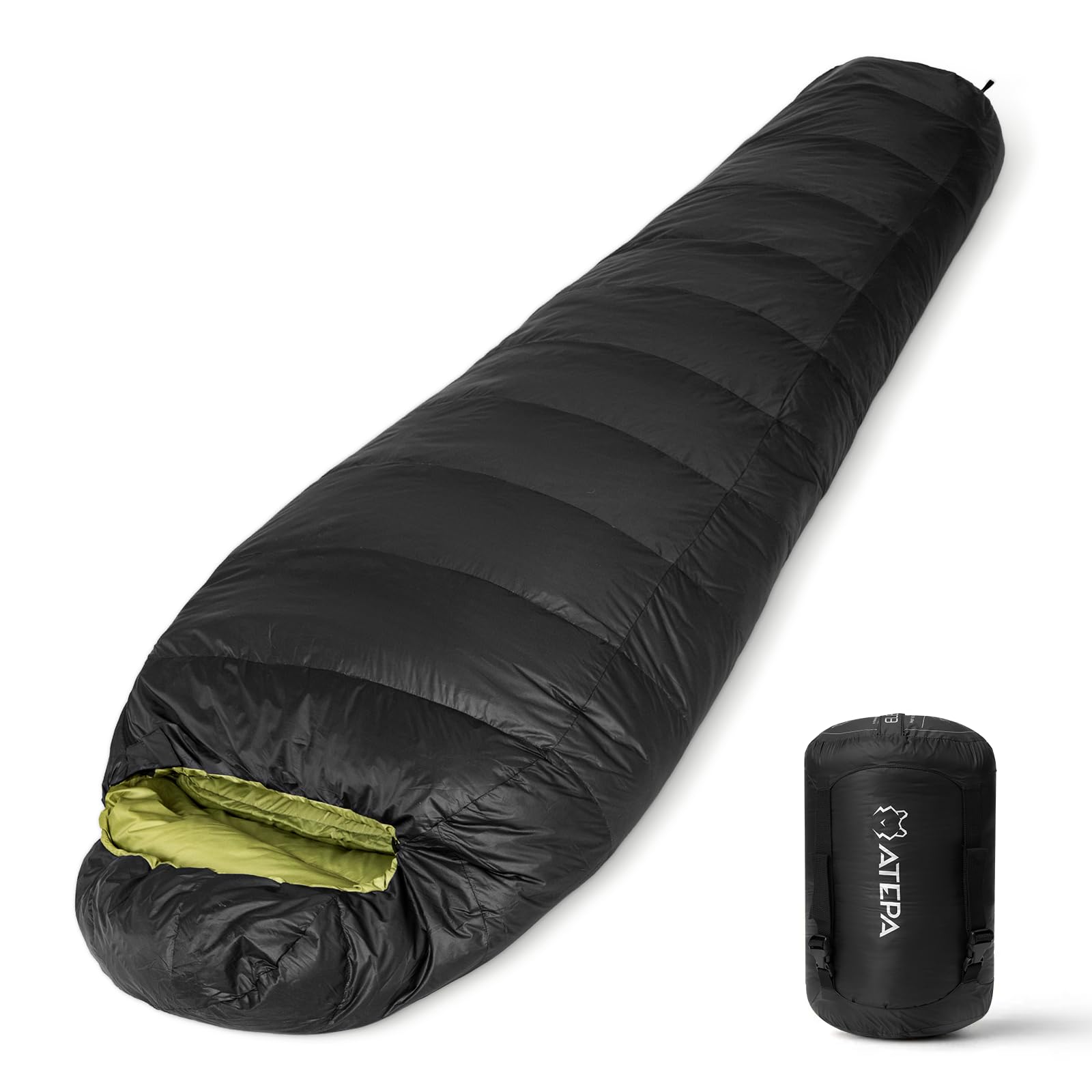ATEPA Down Sleeping Bag for Adults, 650FP Recycled Mummy Cold Weather Ultralight 3 Season Waterproof Compact Packable Sleeping Bag with Stuff Sack & 15D Nylon Shell for Backpacking Camping Hiking