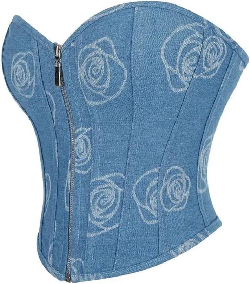 [Bciopll] カウボーイショートトルソーコルセットクロップトップセクシーなビスチェジッパーフロントウエストトレーナープラスサイ