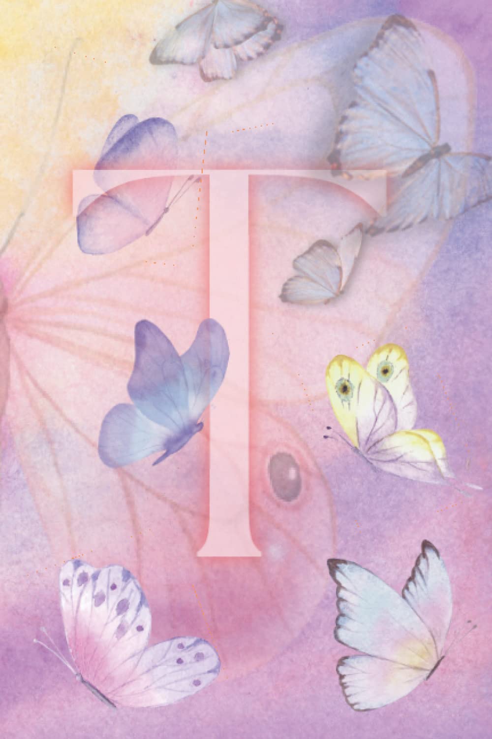 'T' Initial / Monogram Butterfly Notebook: A5 Glossy 120 ruled page notebook with a pastel watercolour butterfly design
