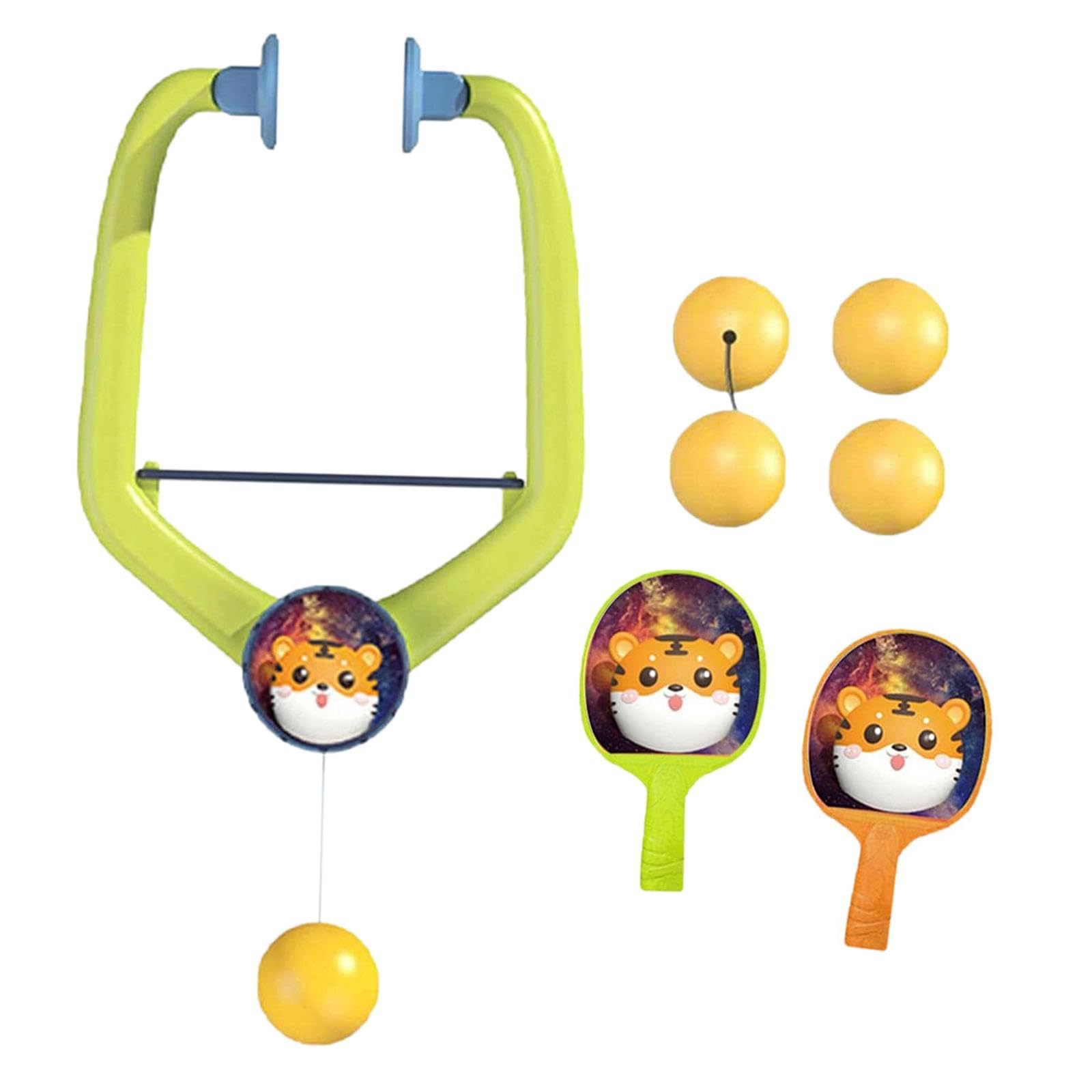 LOVIVER Indoor Hanging Table Tennis Portable Paddles and Balls Exerciser for Door Frame Parent Child Interaction Toy, with 6 Balls (2 Bats with 4 Balls)