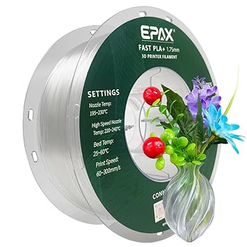 EPAX 1.75mm Fast PLA+ 3D Printer Filament, High Speed PLA 3D Printing Filament, Dimensional Accuracy +/- 0.03 mm, 1KG Spool (Clear)