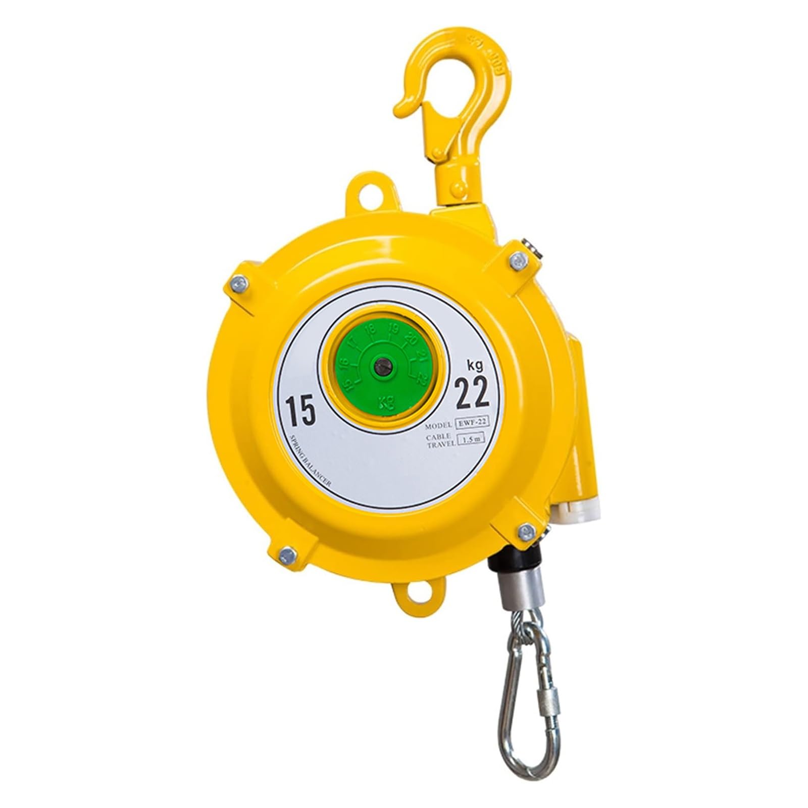 HYQOUKLR Telescopic Spring Balancer, Spring Balancer Yellow 1.5m Wire Rope Hook Load Range 1-70kg for Workshop Automotive(Yellow 15-22 Kg)