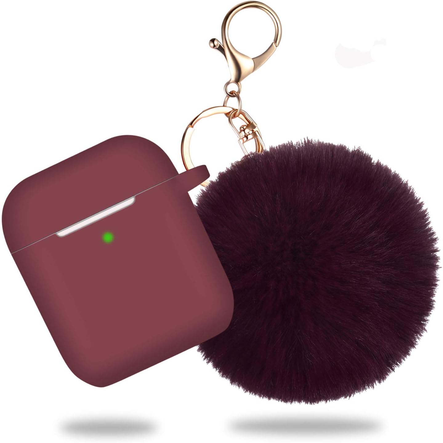 Wepro Compatible with Airpods Case, Soft Silicone Waterproof Cover Compatible with Airpod 2/1 Wireless Charging Case with Pom Pom Cute Keychain, Front LED Visible, Wine Red