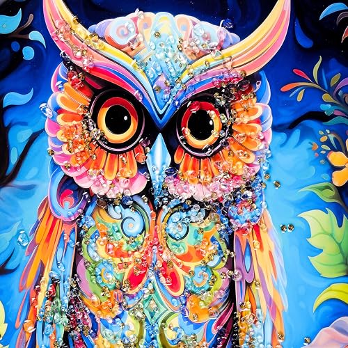 Image of Amazon Brand - Umi Framed Wall Painting, Colourful Owl with Crystal Diamonds For Wall Decoration Esthetic Wall Hanging Painting For Living Room Bedroom Housewarming Gift Office - 30x50cm