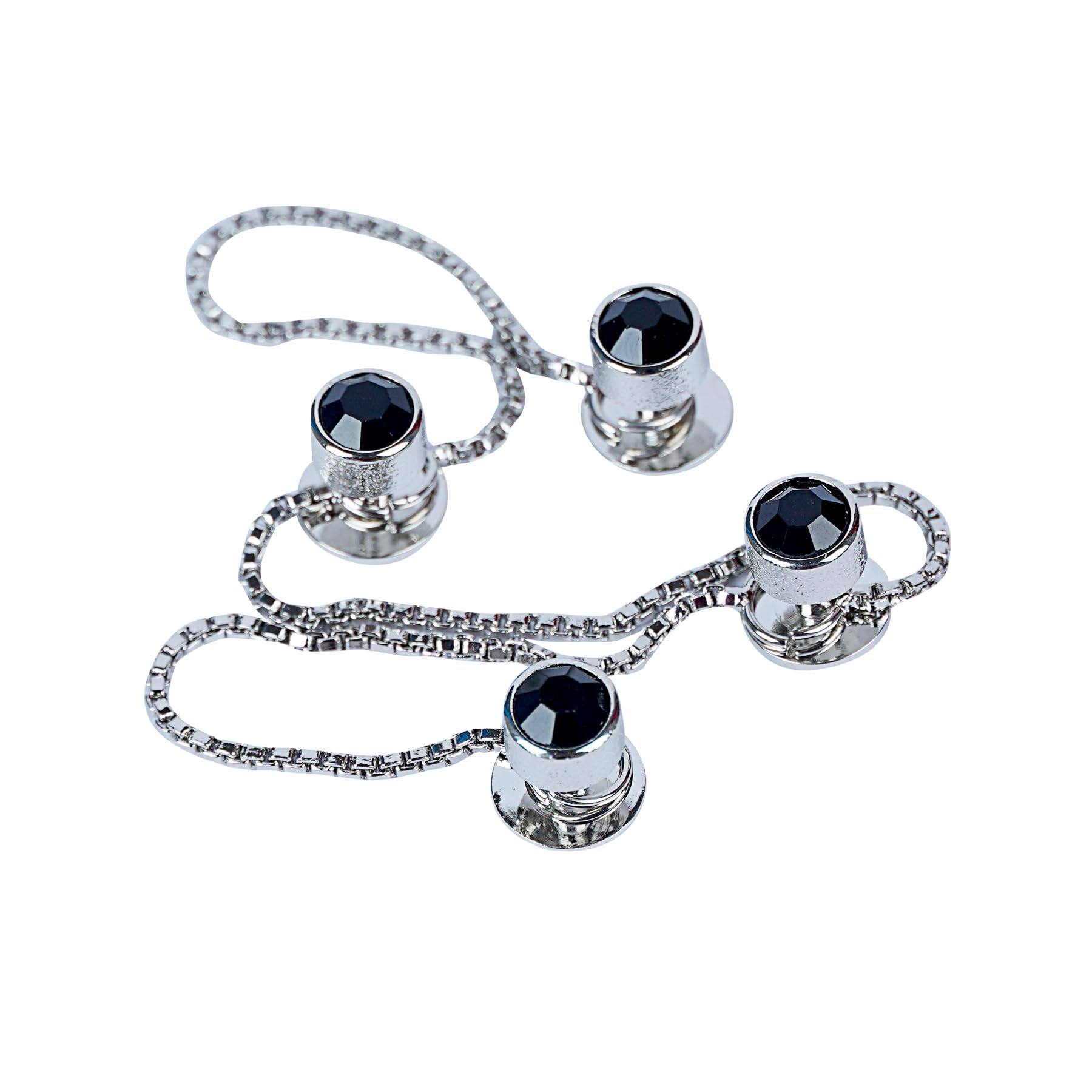 Epraiser Silver Plated Rodium Popup Disco Black Onyx Gemstone Fancy Designer Ethnic Kurta Buttons for Men-picture-12