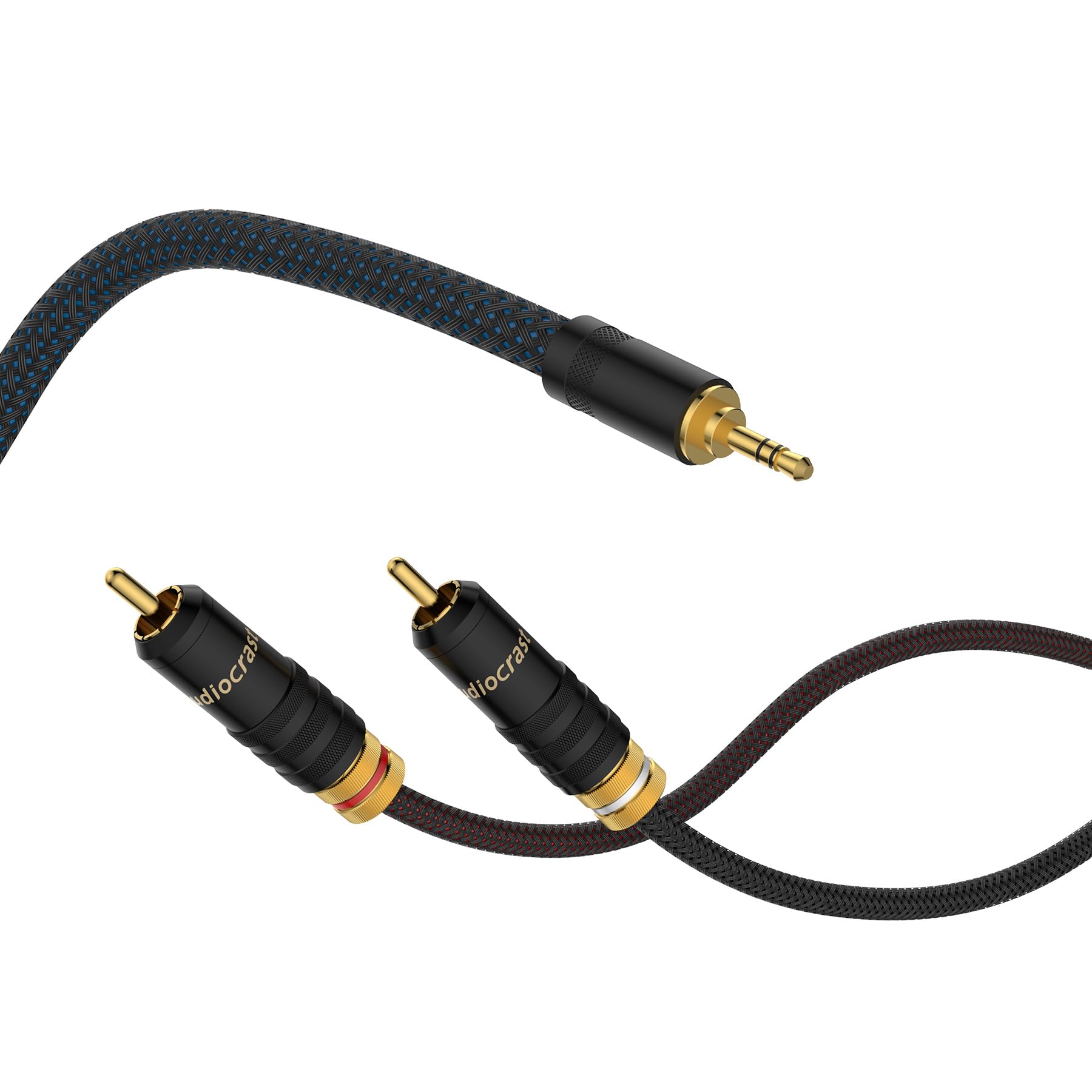 2m 3.5mm Klinke auf 2 x RCA Audio Kabel mit Metallgehäuse und 24k Vergoldetem Stecker für MP3, Tablet, Lautsprecher, HDTV