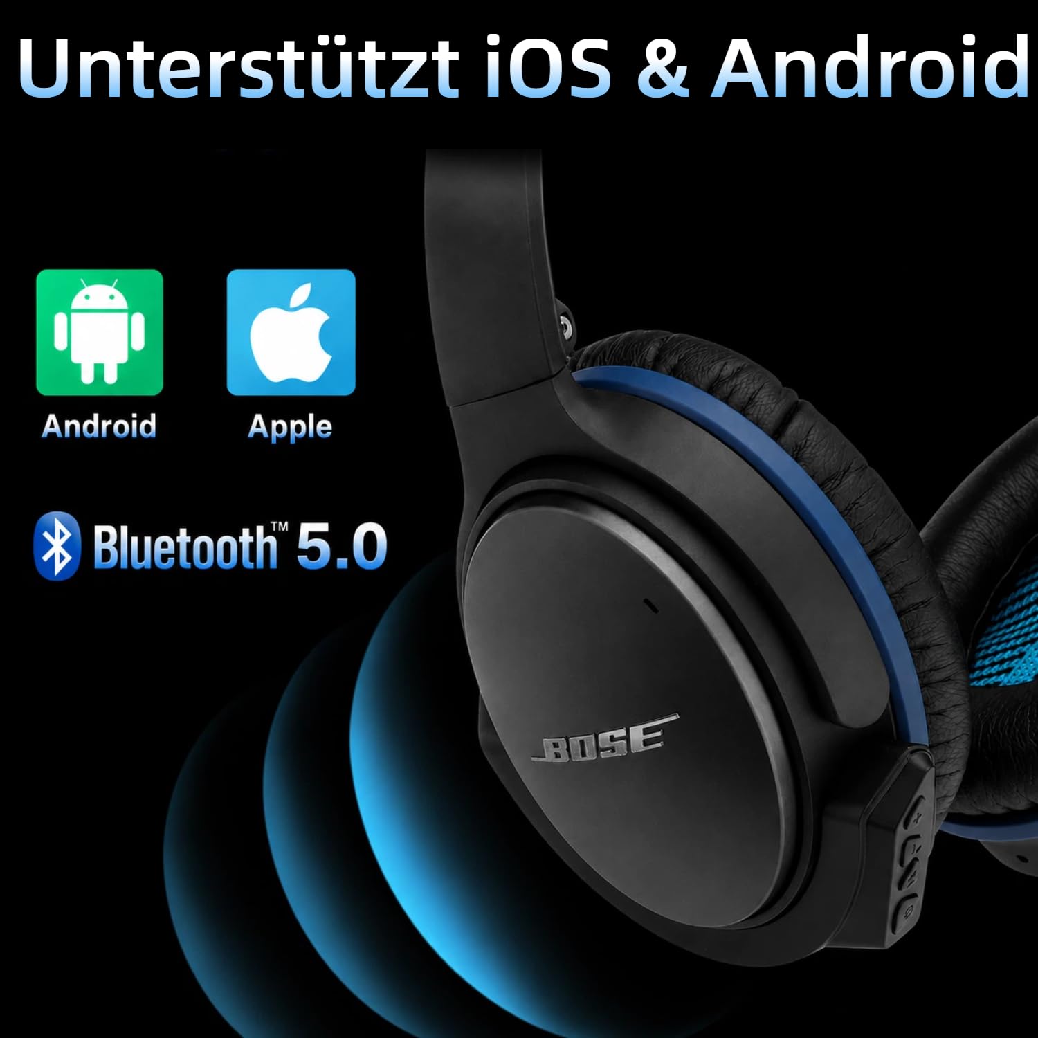 Adattatore Bluetooth wireless per cuffie Bose QuietComfort QC 25 con controllo del volume e microfono Nero + microfono.