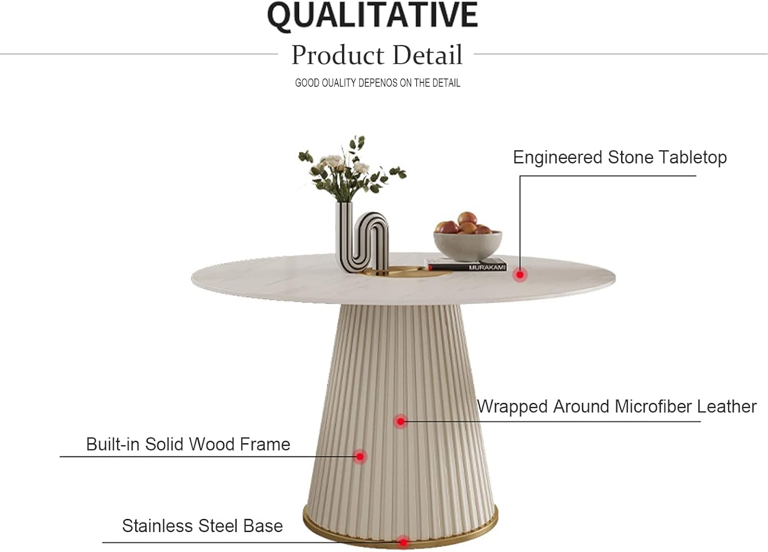 Leavader Modern Round Dining Table Set- 53" Engineered Stone Dining Table with Cylindrical Base, 7-Piece Marble Round Dining Room Set for Kitchen, Restaurant