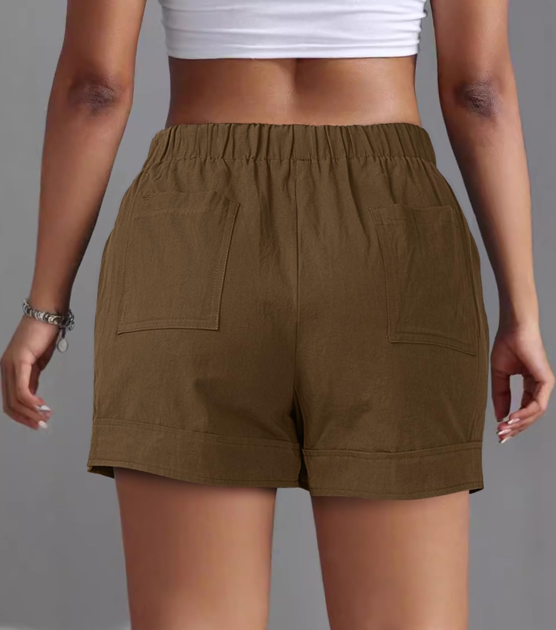 Womens Drawstring Shorts Summer Elastic Waist Casual Lightweight with Pockets - Image 3