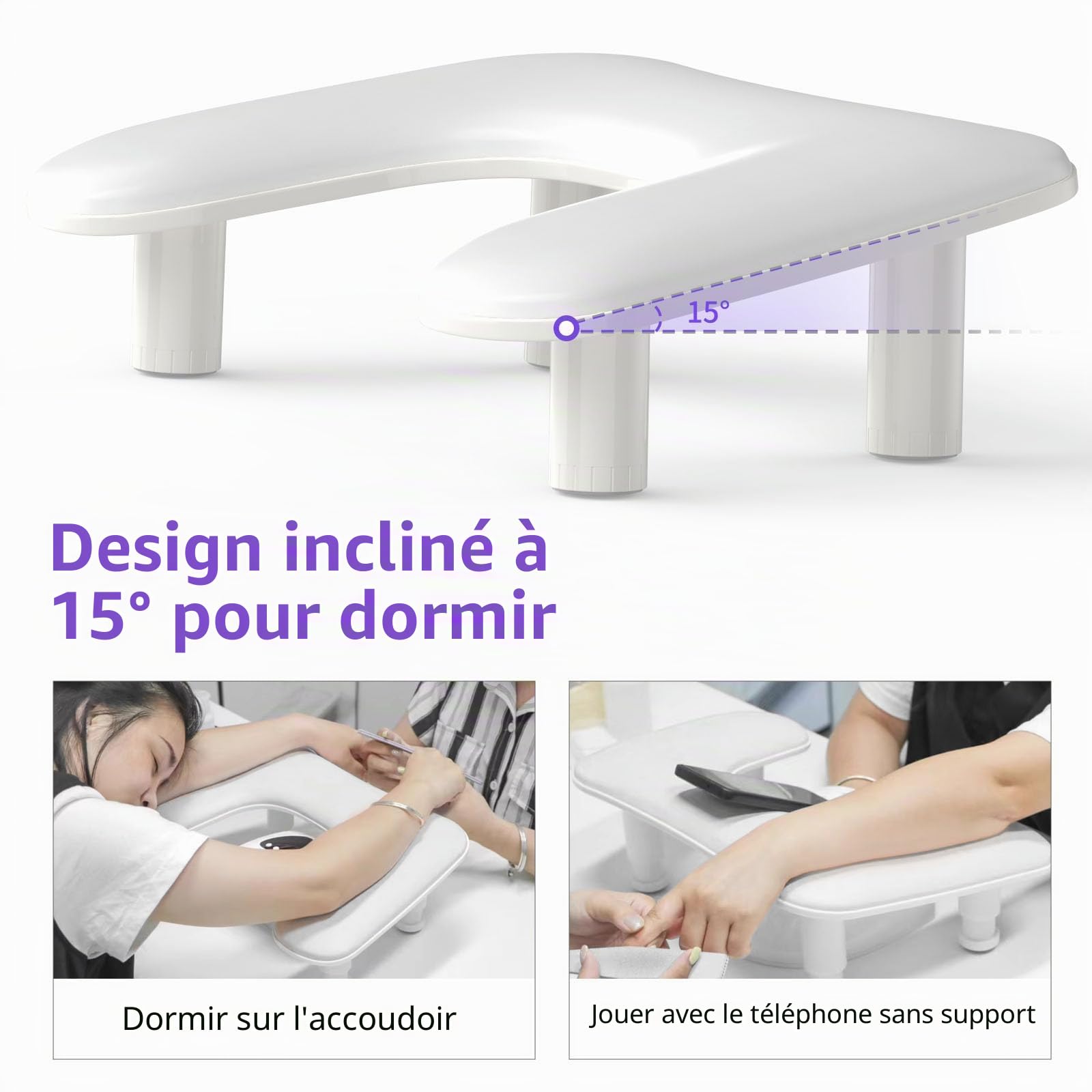 ZIZZON Accoudoir en forme de U réglable en hauteur pour manucure - Repose-main en microfibre et cuir synthétique - Pour manucure