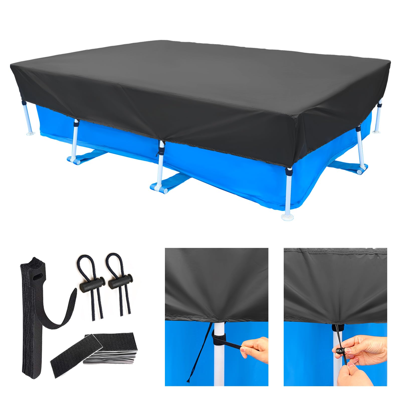 260x160 cm Poolabdeckung Rechteckig 2.6x1.6 m Sommer & Winter Schwimmbadabdeckung Für Frame Rectangular Pool Easy Set Dicker und Langlebiger Winddicht Regensichere Staubdicht UV-beständig