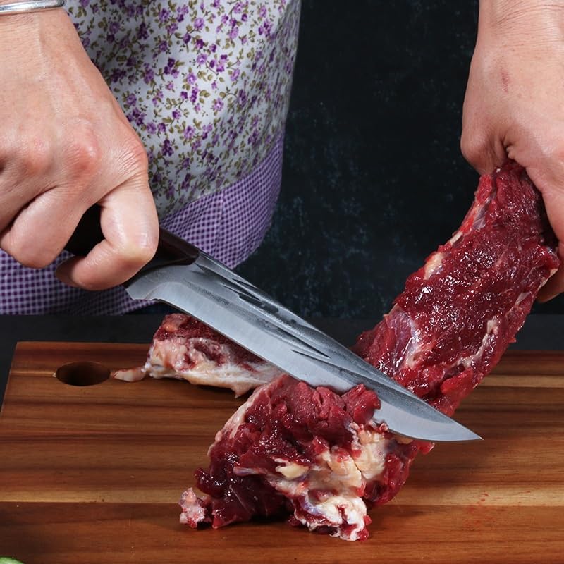 Meat Cleaver, Forged Boning Meat Knives Carving Knife Slaughter Knife Purple Wood Handle Stainless Steel Outdoor Multi-purpose Knives(Style 3 with cover)