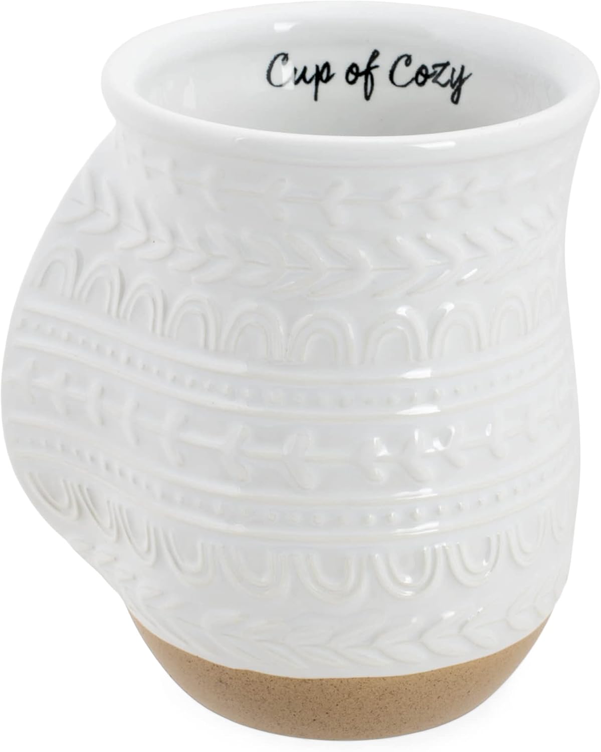 Elanze Designs Cup of Cozy Nordic Knit 14 ounce Ceramic Stoneware Handwarmer Coffee Mug, Raw Clay 14 Ounces Raw Clay