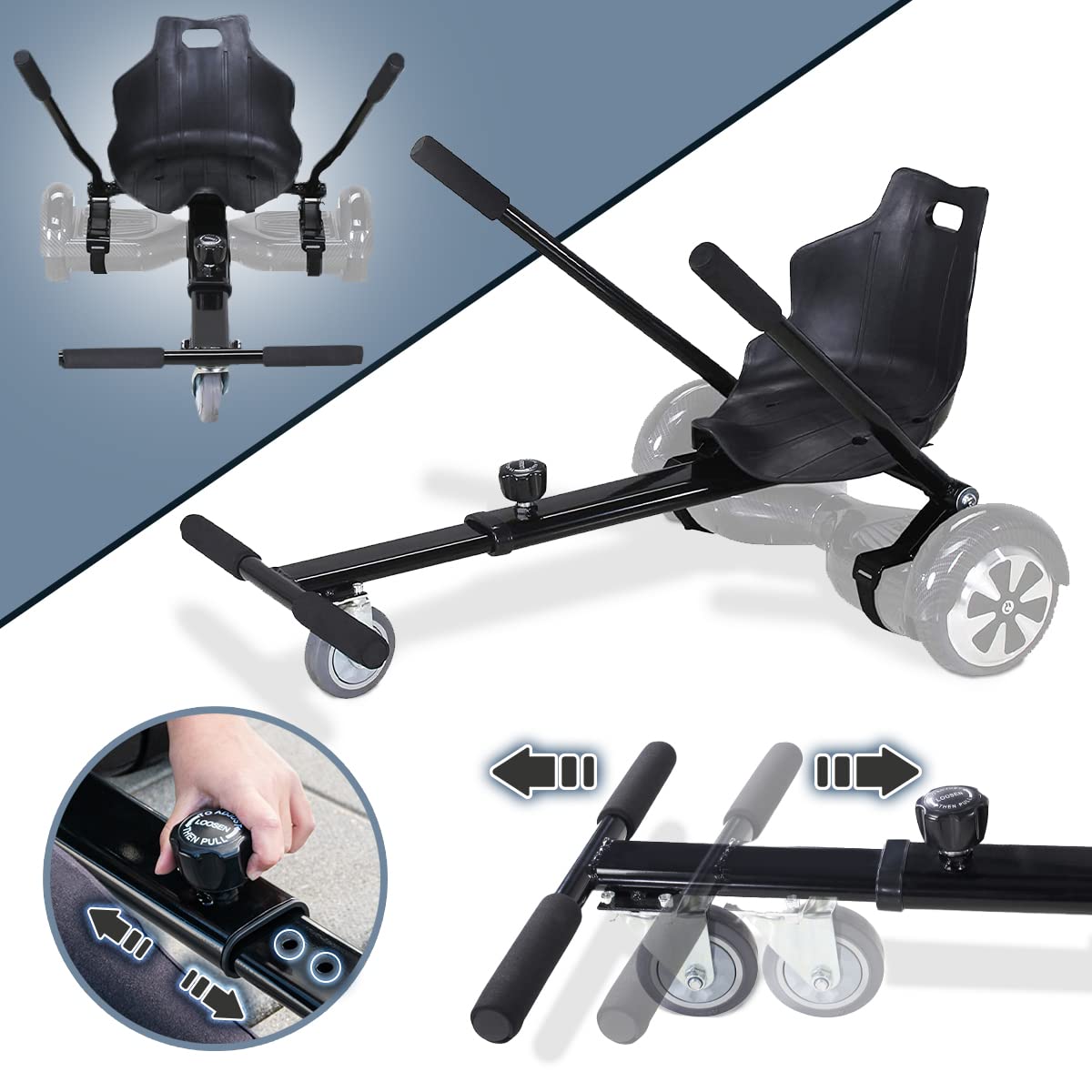 Robway Hoverkart | DAS ORIGINAL® (Noir) | W1 W2 W3 & universel pour planches de 6,5/8/10 pouces | Siège hoverboard | Hoverseat | Siège Hovercart | | Enfants et adultes