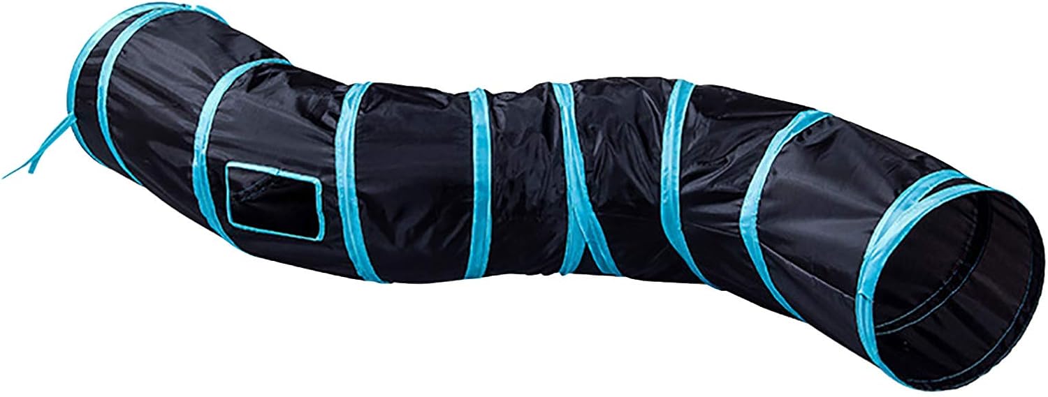 iCAGY 47" S-Shape Pop-Up Cat Tunnel - Interactive Crinkle Toy for Indoor Cats, Kittens, Rabbits & Puppies - Black