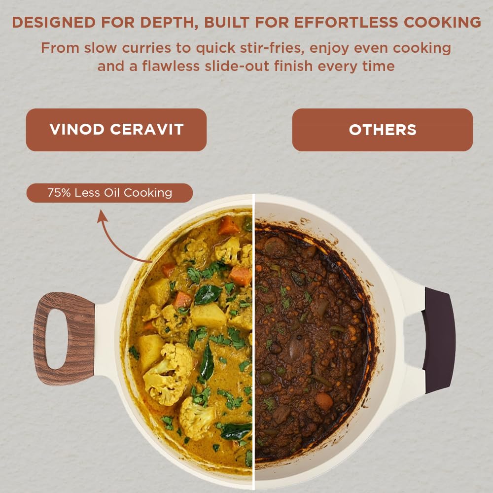 Vinod Ceravit Ceramic Kadai - Non Stick & Healthy Cookware -8