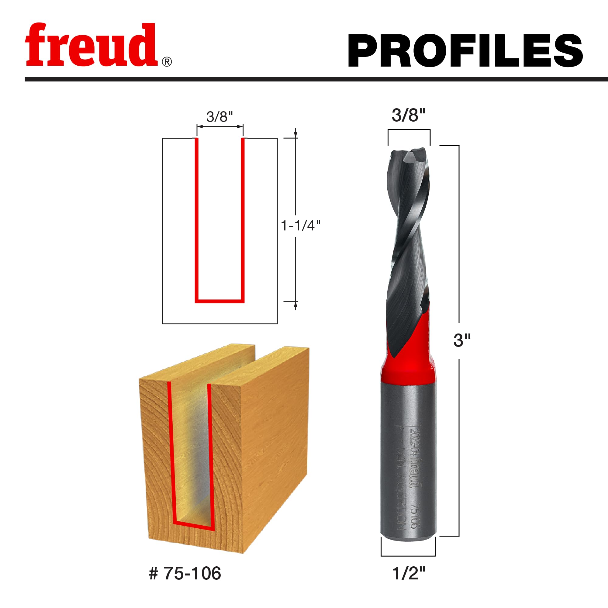 Freud 75-106: broca en espiral de 3/8 pulgadas (diámetro)